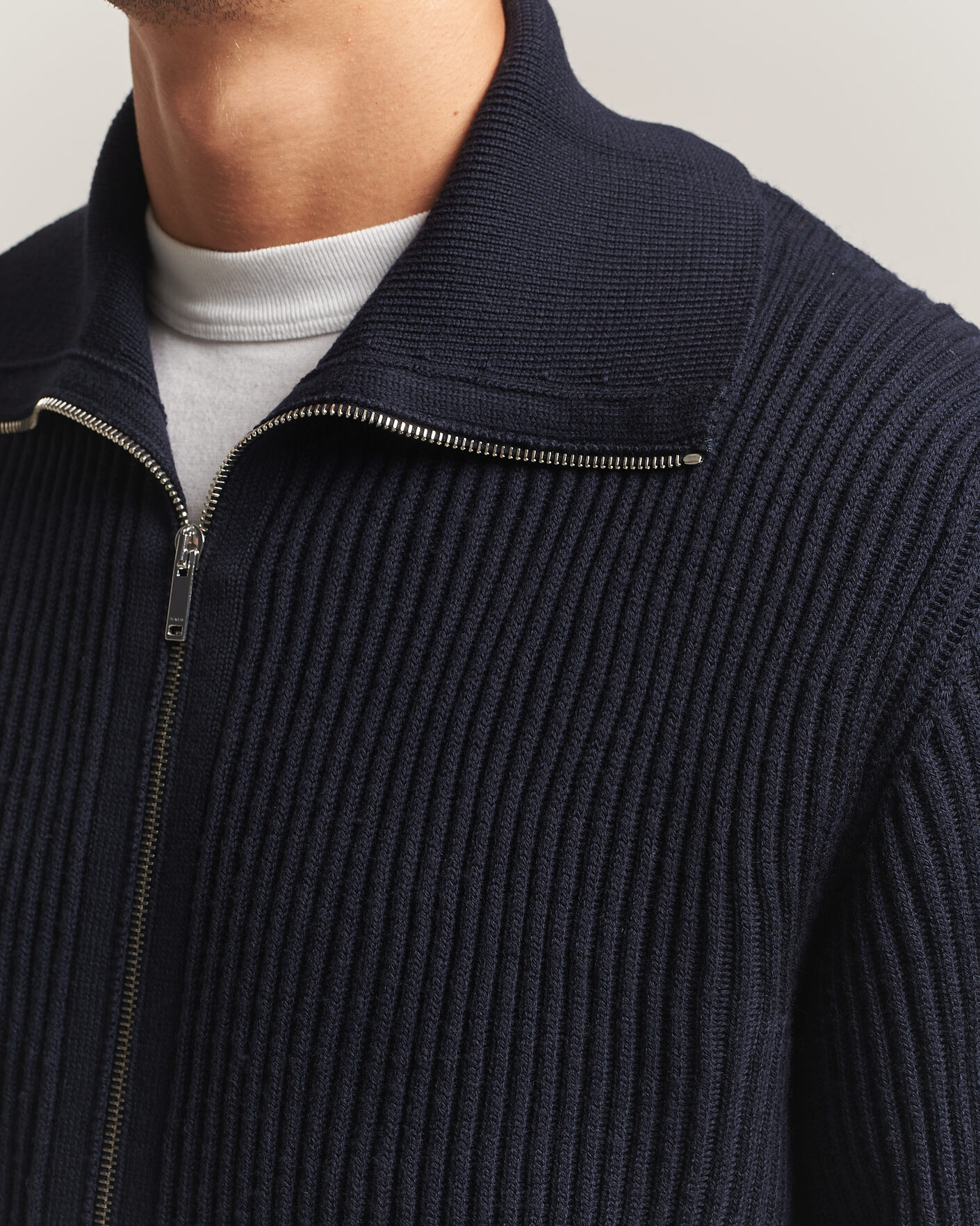 Hombres | Jerséis y prendas de punto | Zanone | Fishermans Rib Full Zip Cardigan Navy