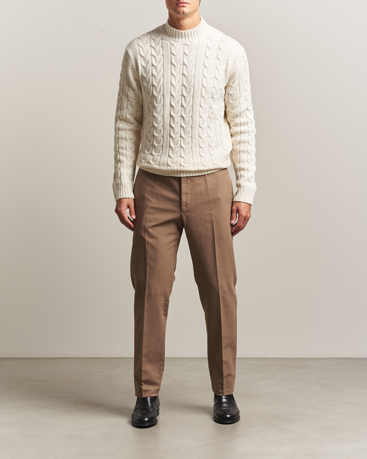 Hombres | Jerséis y prendas de punto | Zanone | Double Cable Crew Neck Latte