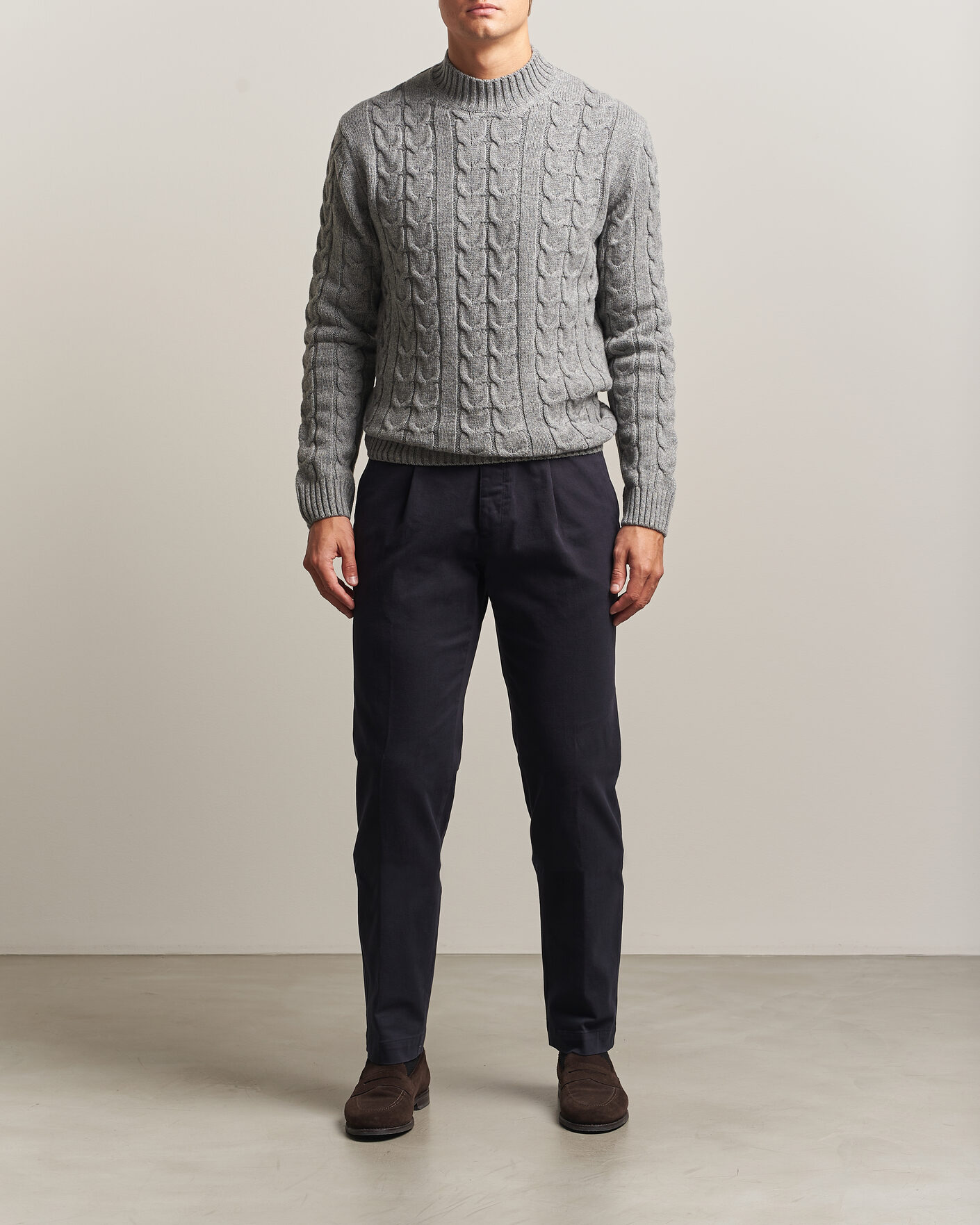 Hombres | Jerséis y prendas de punto | Zanone | Double Cable Crew Neck Grey Melange
