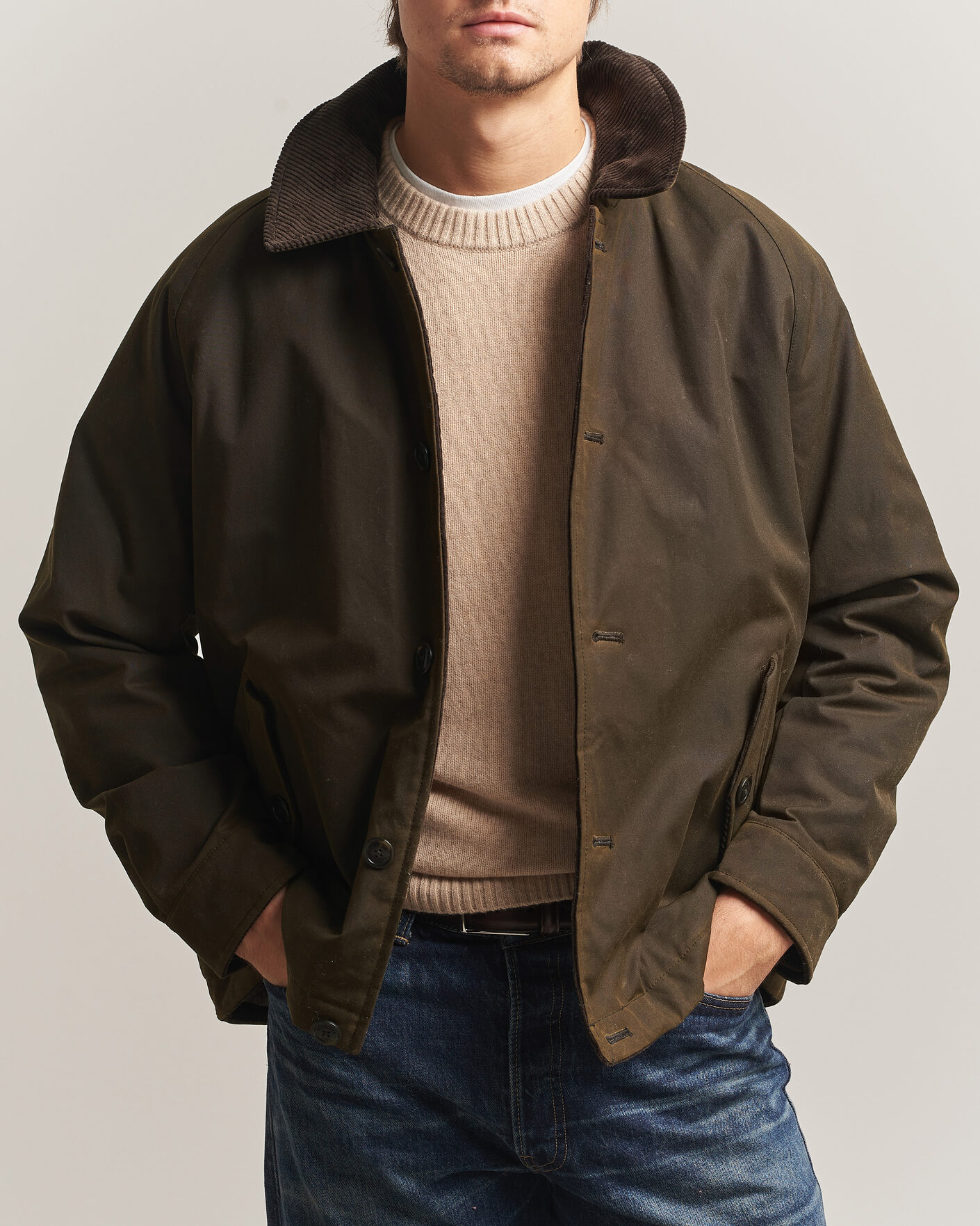 Hombres | Abrigos y chaquetas | Baracuta | Waxed Sherling Lined Deck Jacket Deep Moss