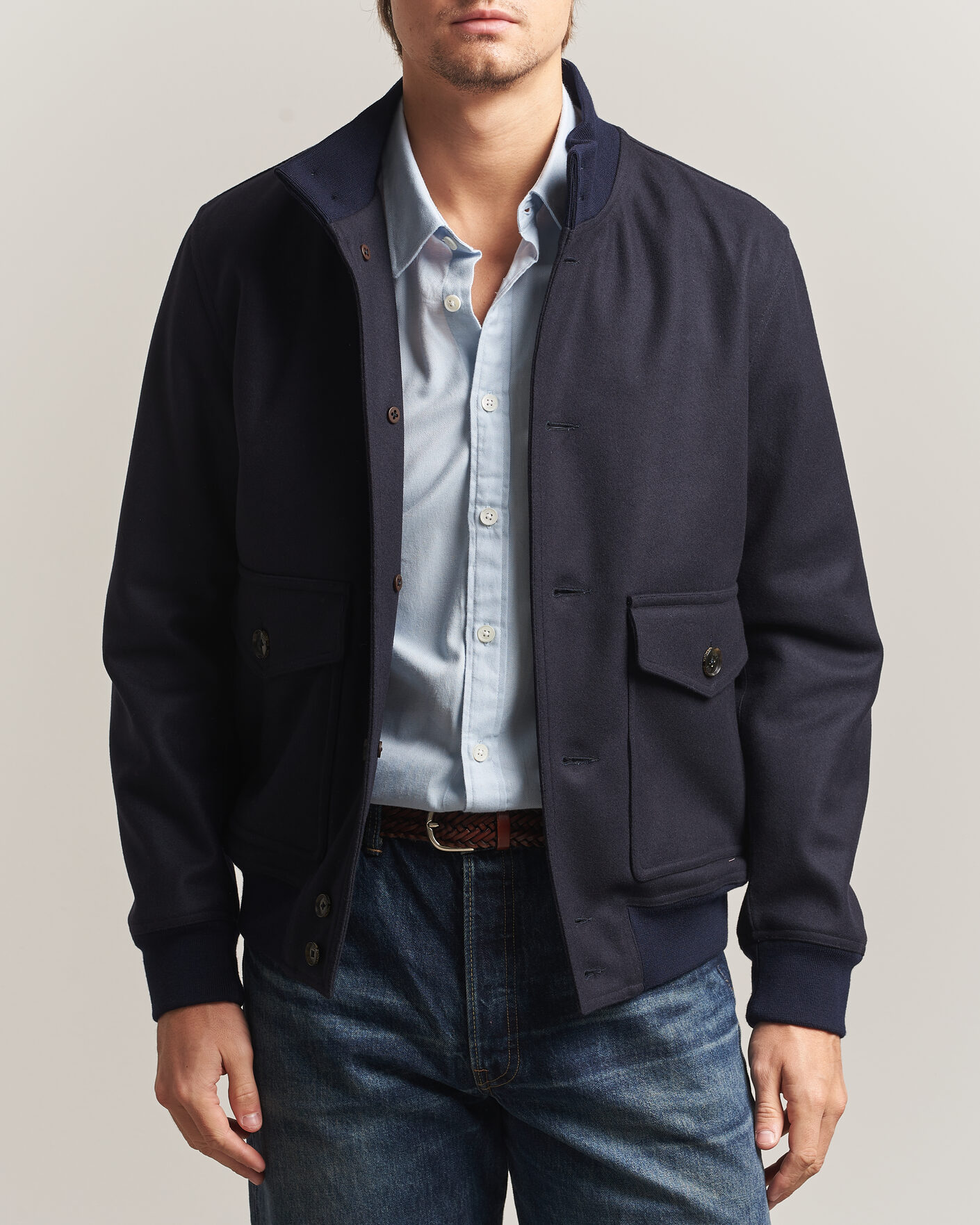 Hombres | Abrigos y chaquetas | Baracuta | Melton Wool Blouson Jacket Deep Blue