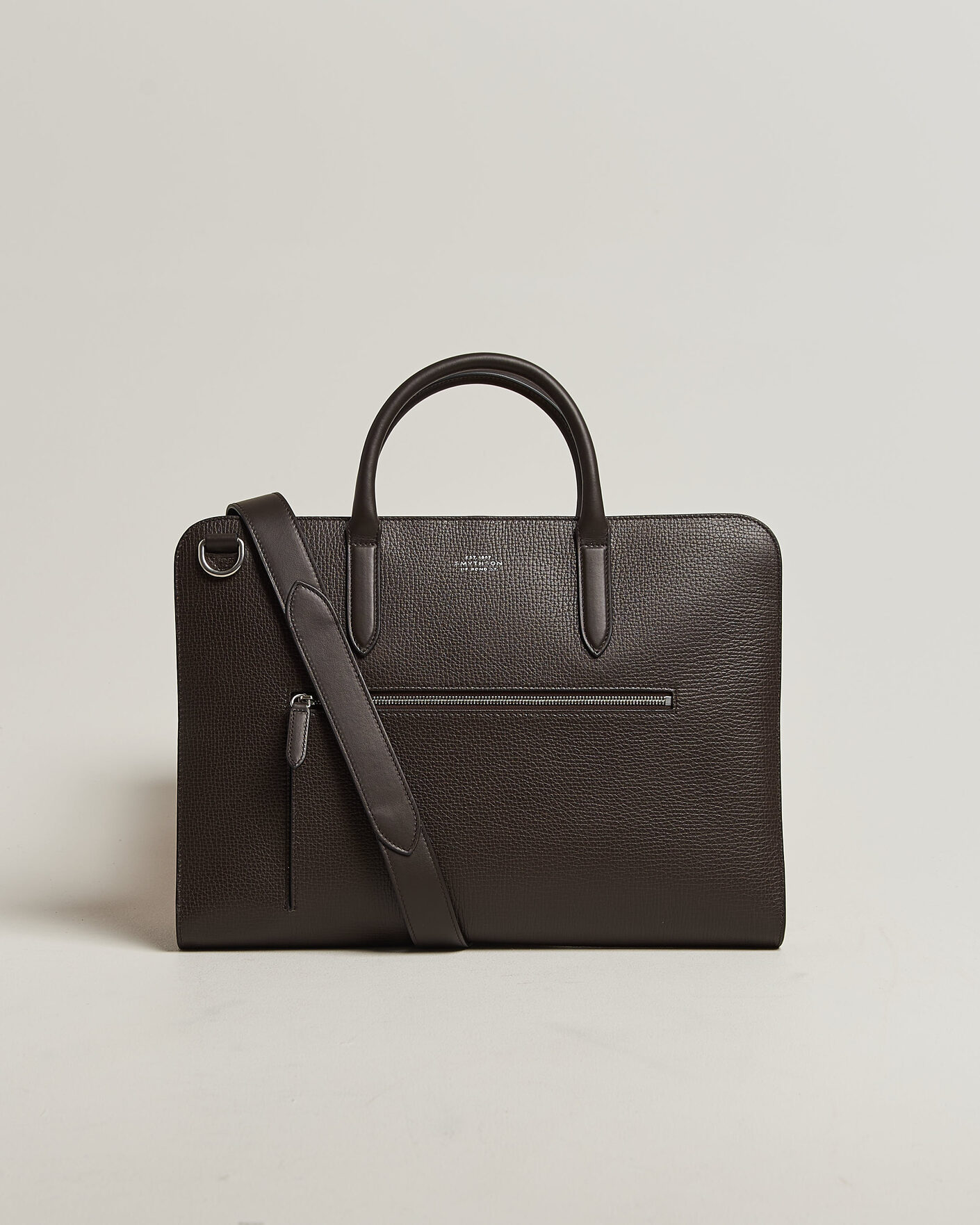 Hombres | Bolsos | Smythson | Ludlow Ultra Slim Briefcase With Zip Front Dark Brown