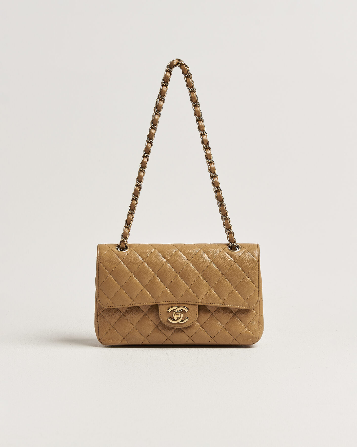Hombres | Pre-Owned & Vintage Bags | Chanel Pre-Owned | Classic Small Double Flap Bag Caviar Leather Beige