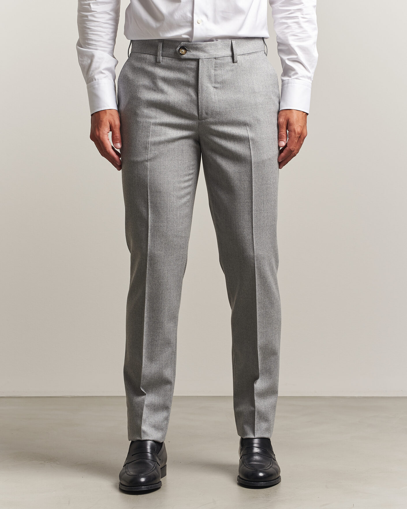 Hombres | Pantalones | Brunello Cucinelli | Slim Fit Flannel Trousers Light Grey