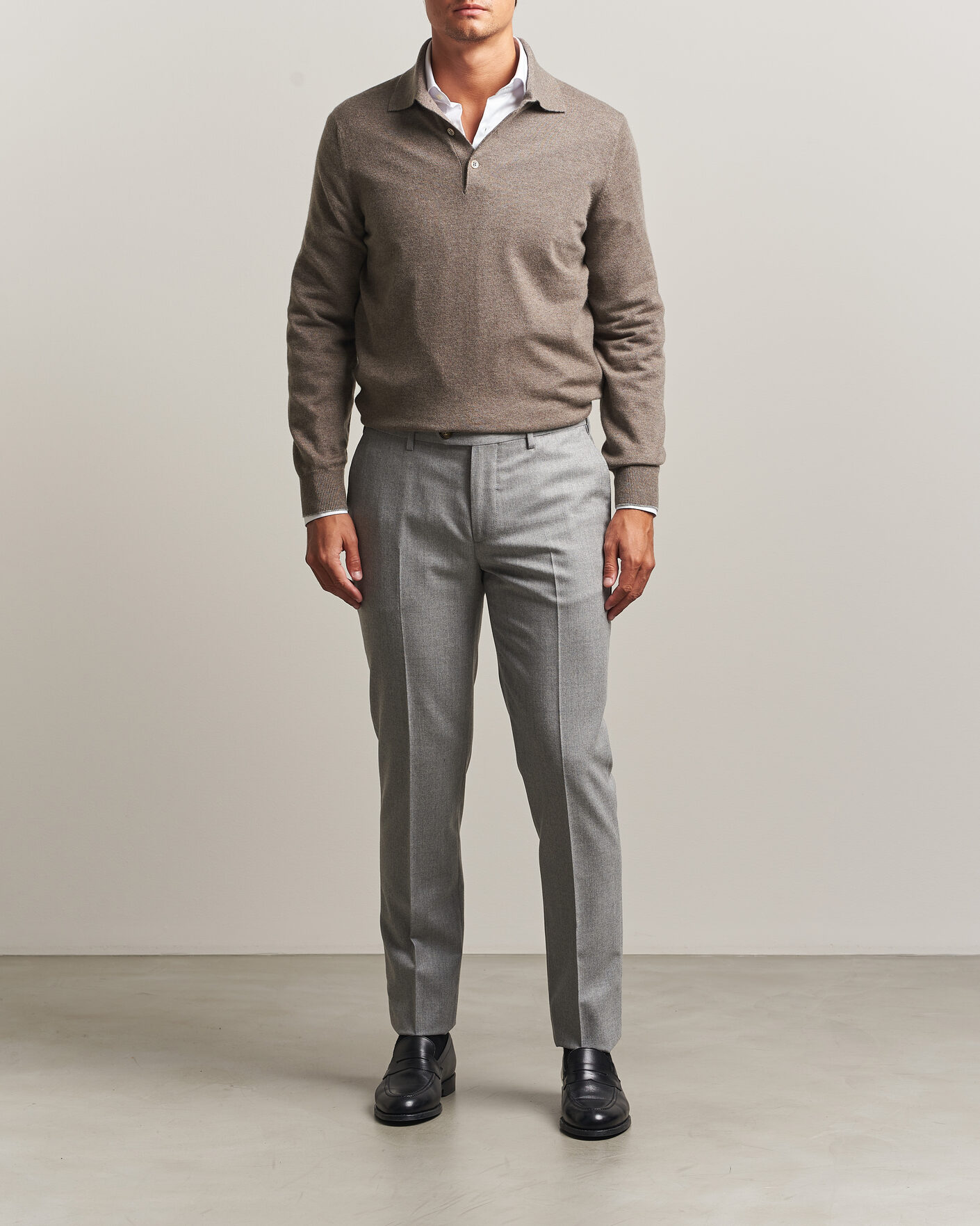 Hombres | Jerséis y prendas de punto | Brunello Cucinelli | 2 Ply Cashmere Long Sleeve Polo Brown