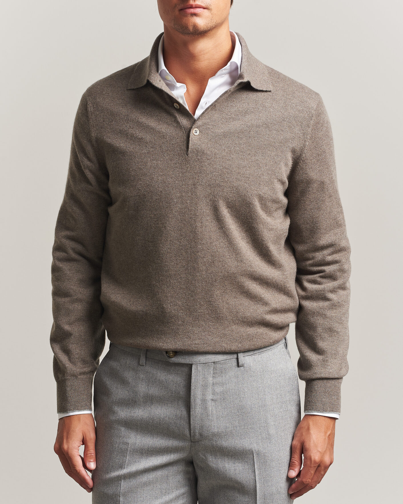 Hombres | Jerséis y prendas de punto | Brunello Cucinelli | 2 Ply Cashmere Long Sleeve Polo Brown