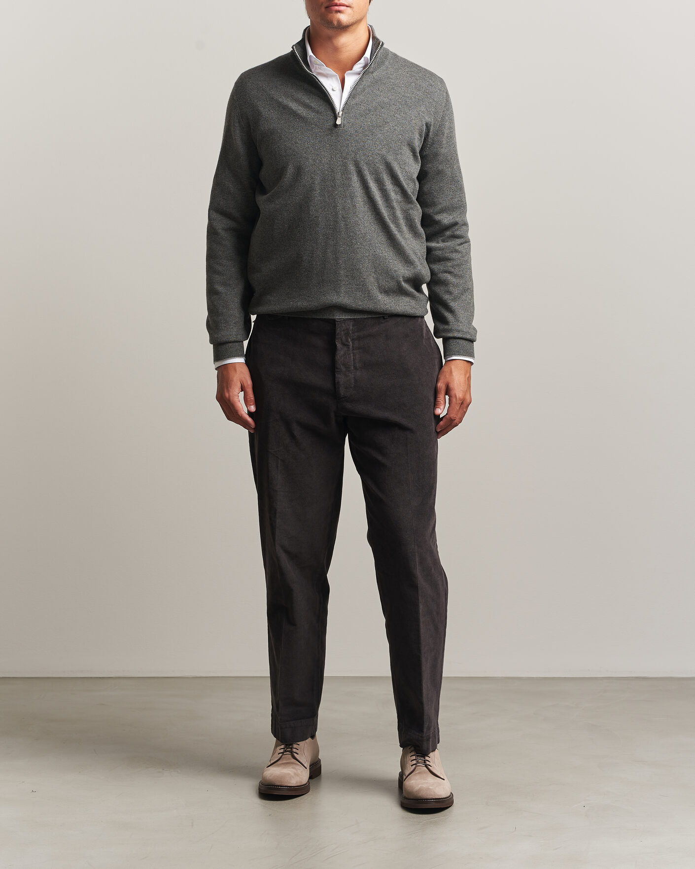 Hombres | Jerséis y prendas de punto | Brunello Cucinelli | 2 Ply Cashmere Half Zip Forest Green