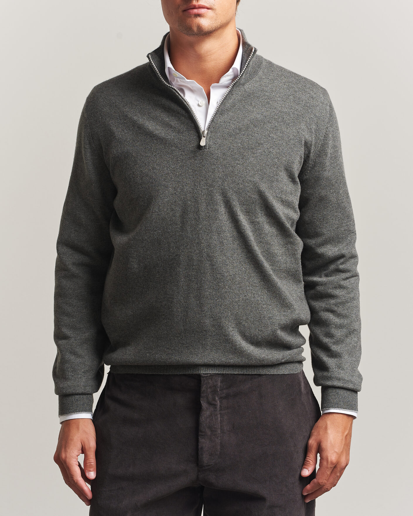 Hombres | Jerséis y prendas de punto | Brunello Cucinelli | 2 Ply Cashmere Half Zip Forest Green