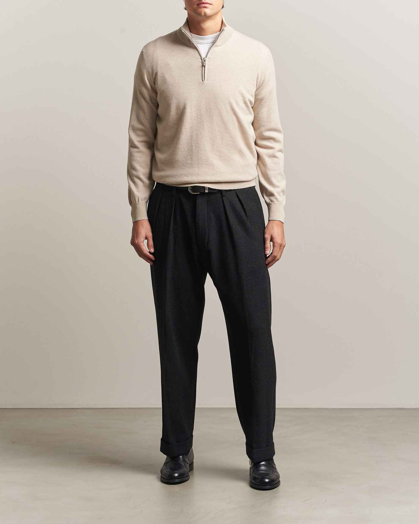 Hombres | Jerséis y prendas de punto | Brunello Cucinelli | 2 Ply Cashmere Half Zip Sand
