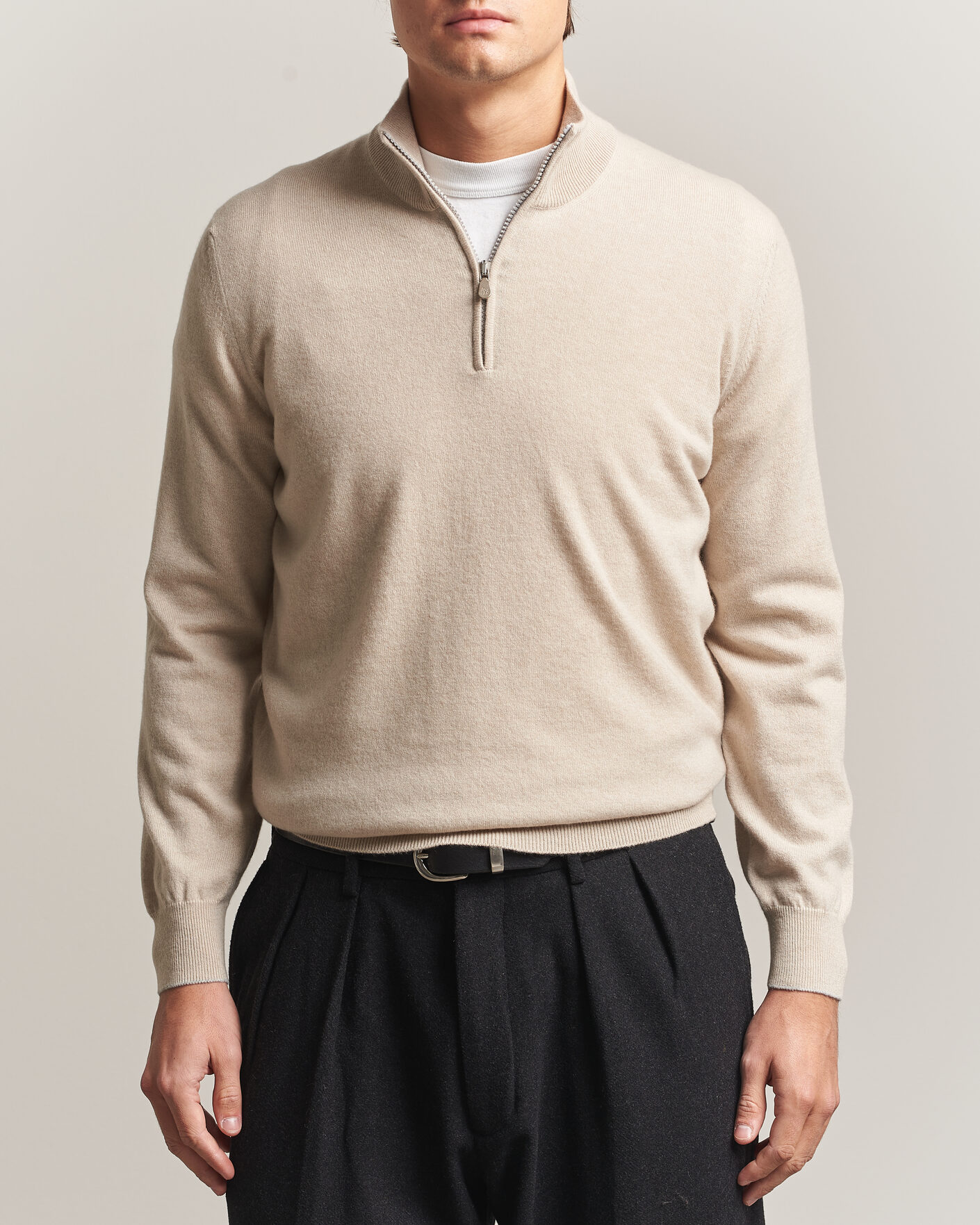 Hombres | Jerséis y prendas de punto | Brunello Cucinelli | 2 Ply Cashmere Half Zip Sand