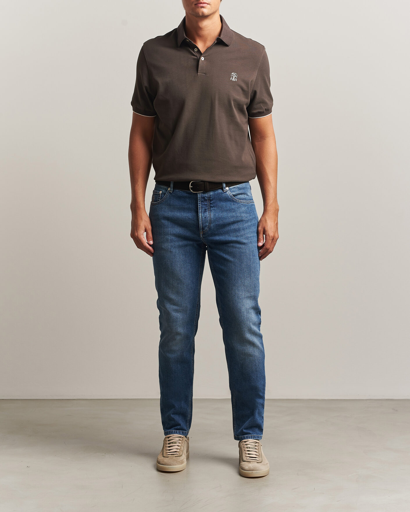 Hombres | Polos | Brunello Cucinelli | Short Sleeve Logo Polo Dark Brown
