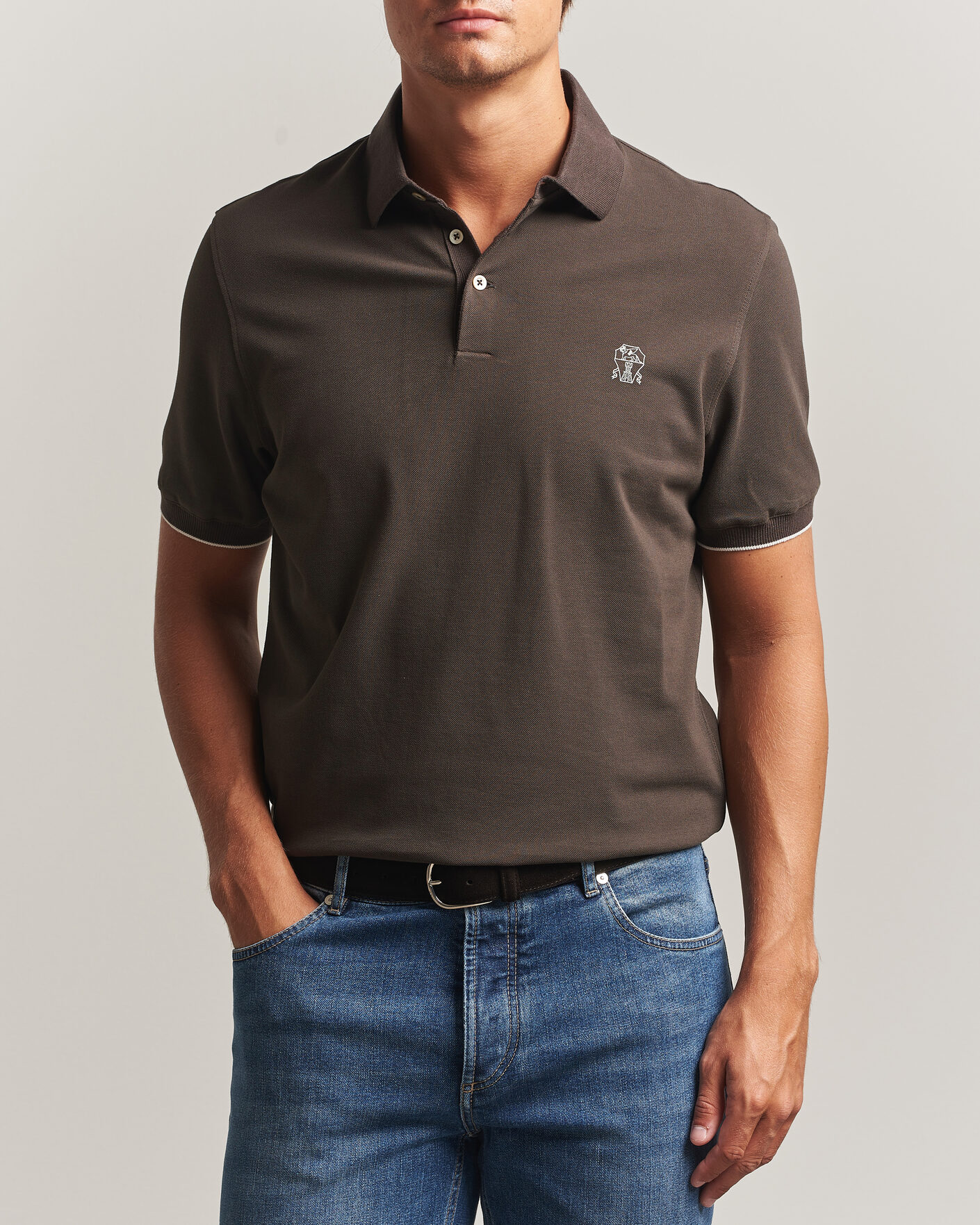 Hombres | Polos | Brunello Cucinelli | Short Sleeve Logo Polo Dark Brown