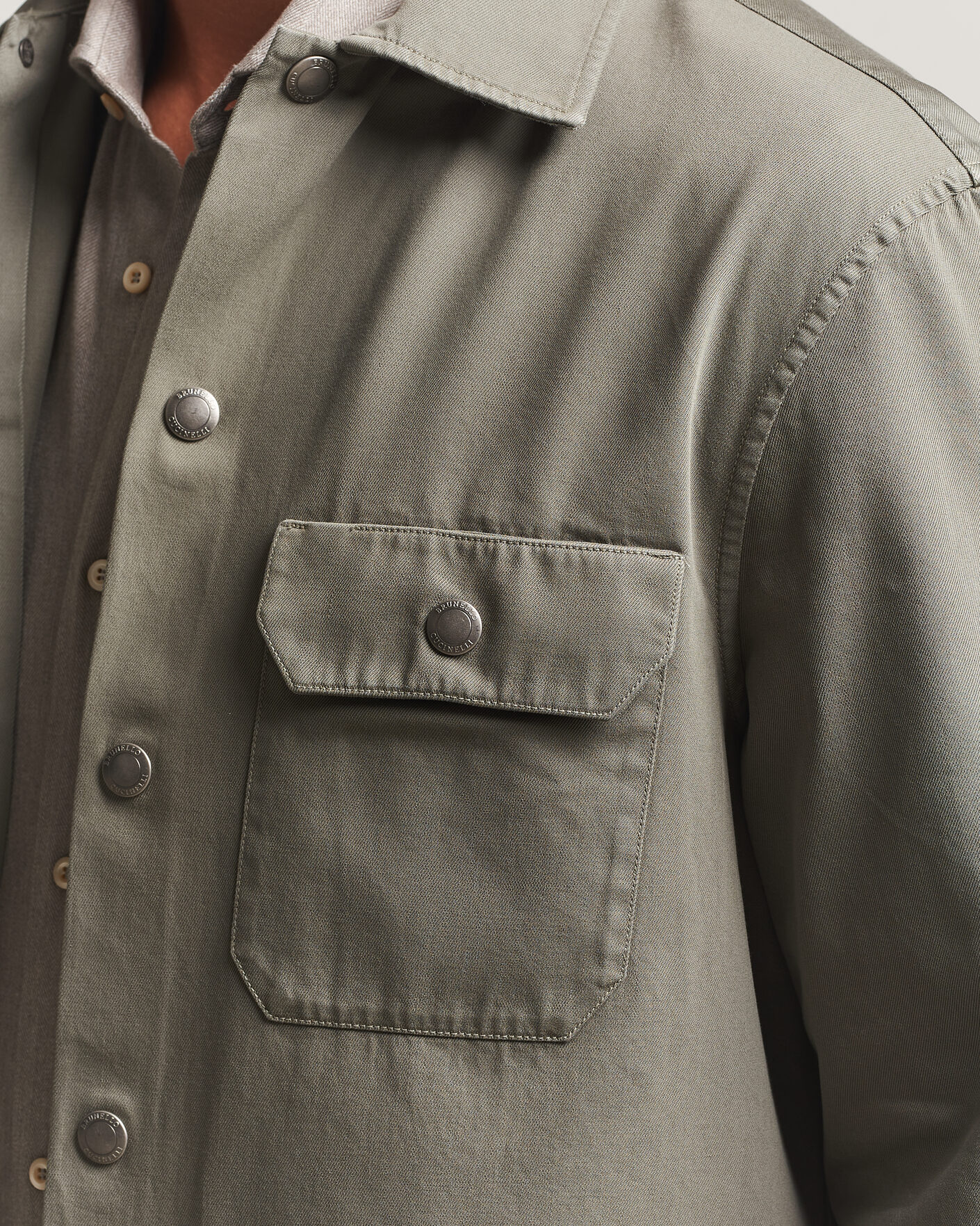 Hombres | Camisas | Brunello Cucinelli | Twill Cotton Overshirt Olive