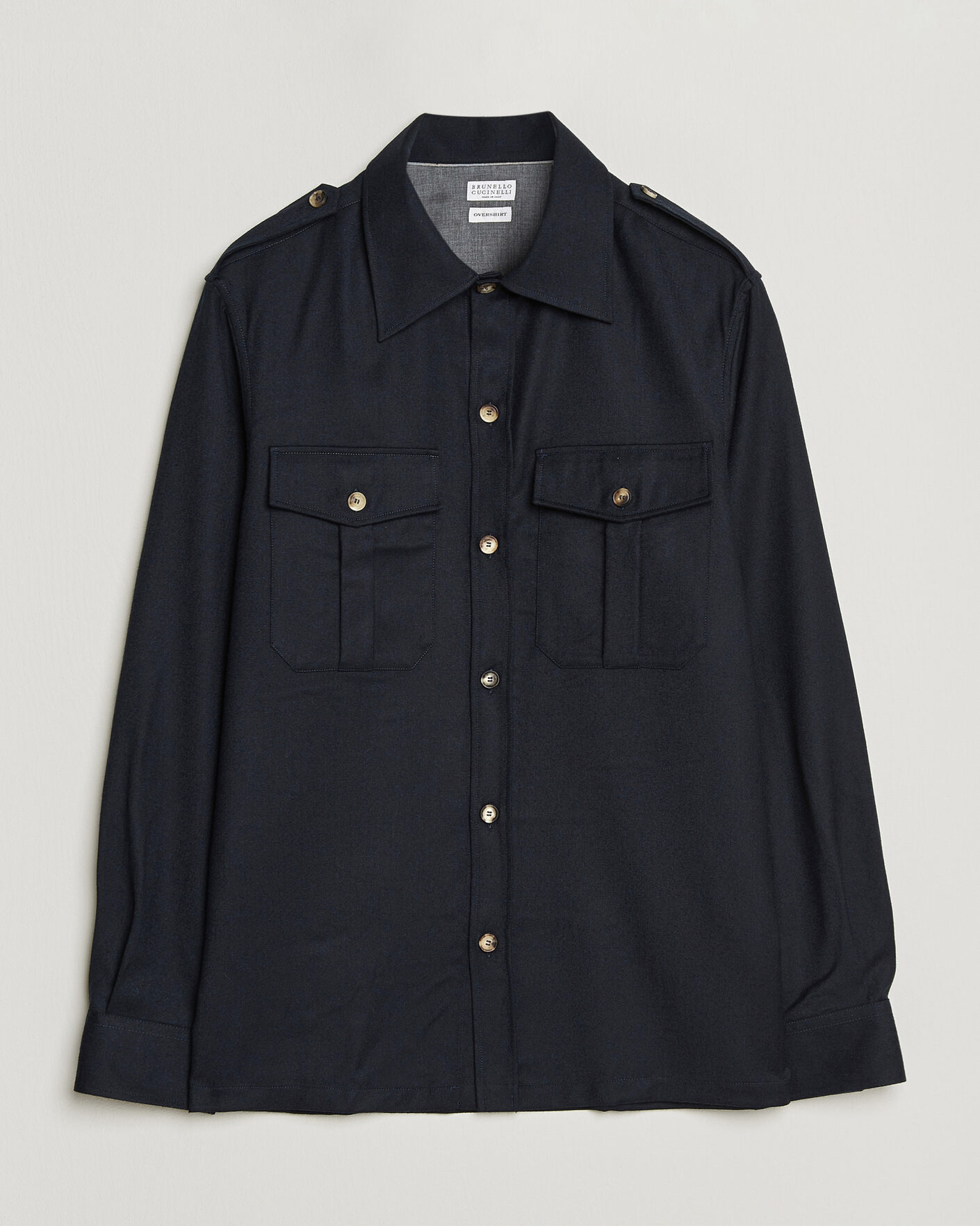 Hombres | Camisas | Brunello Cucinelli | Flannel Double Pocket Overshirt Navy