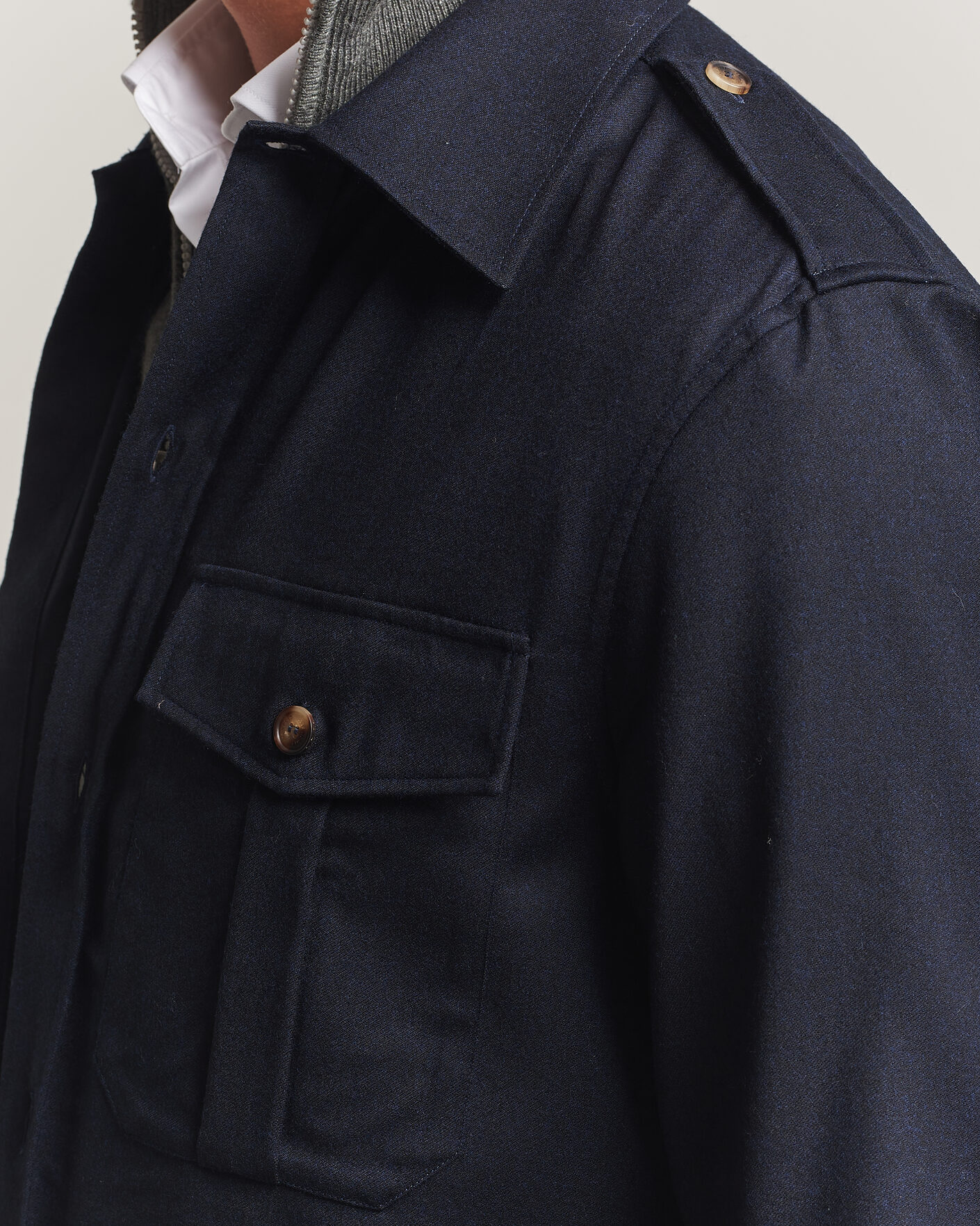 Hombres | Camisas | Brunello Cucinelli | Flannel Double Pocket Overshirt Navy