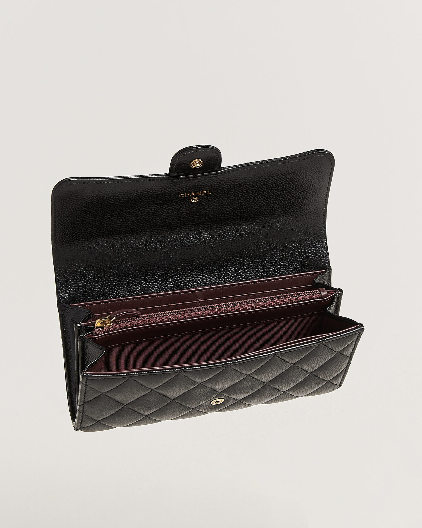 Hombres | Pre-Owned & Vintage Bags | Chanel Pre-Owned | Classic Long Flap Wallet Caviar Leather Black