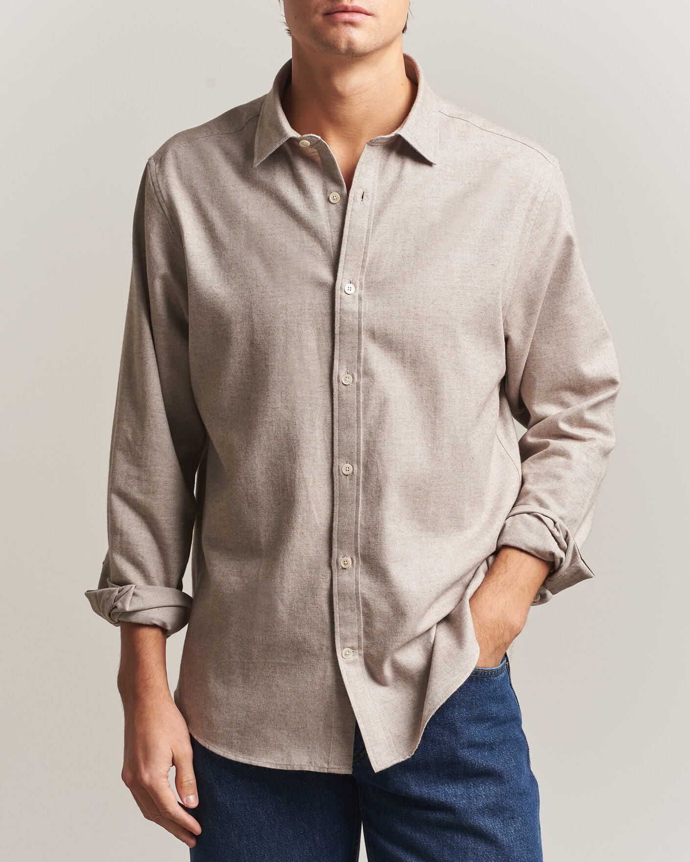 Hombres | Camisas | Gant | Regular Fit Flannel Shirt Light Brown Melange