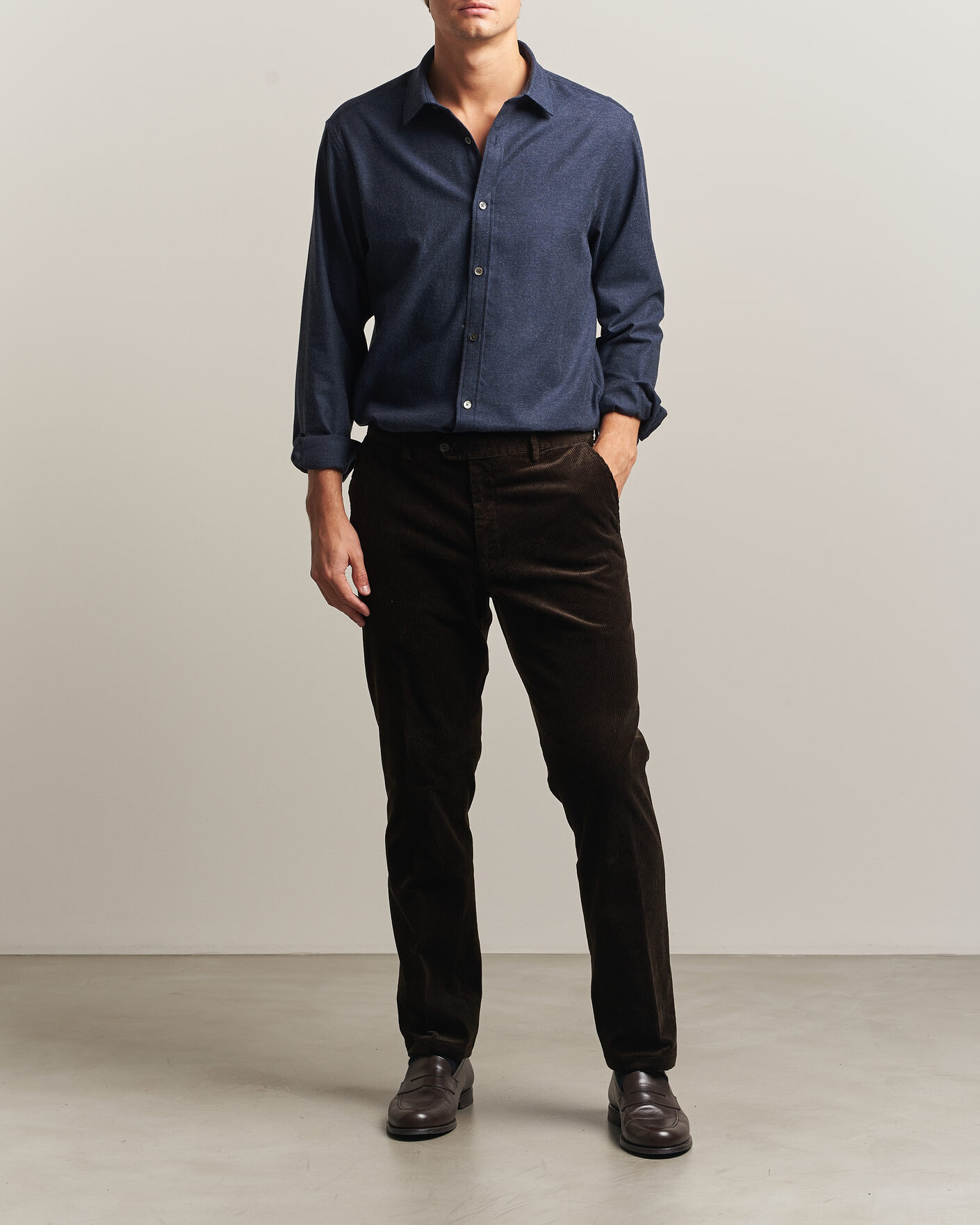 Hombres | Camisas | Gant | Regular Fit Flannel Shirt Dark Navy Melange