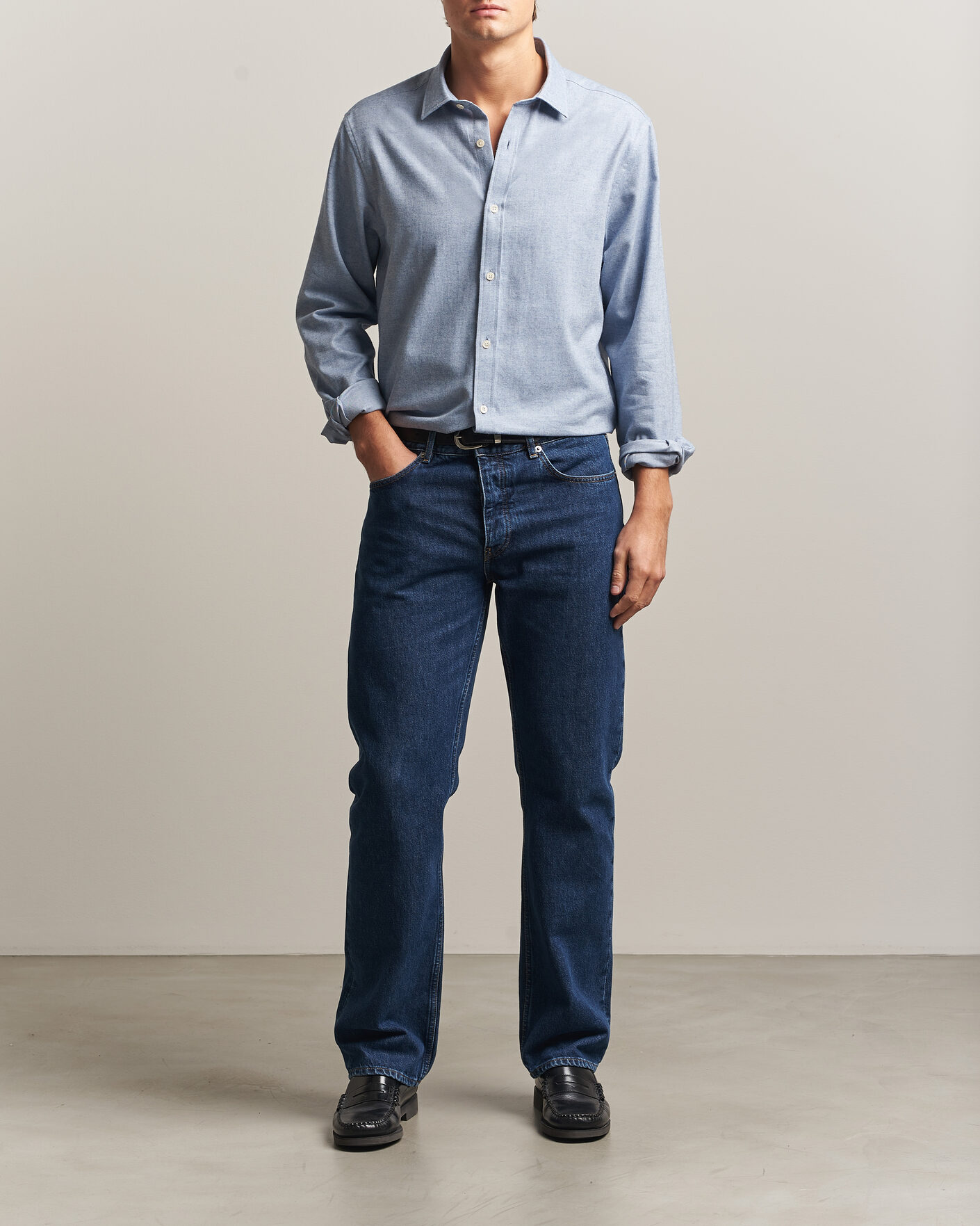 Hombres | Camisas | Gant | Regular Fit Flannel Shirt Light Blue Melange