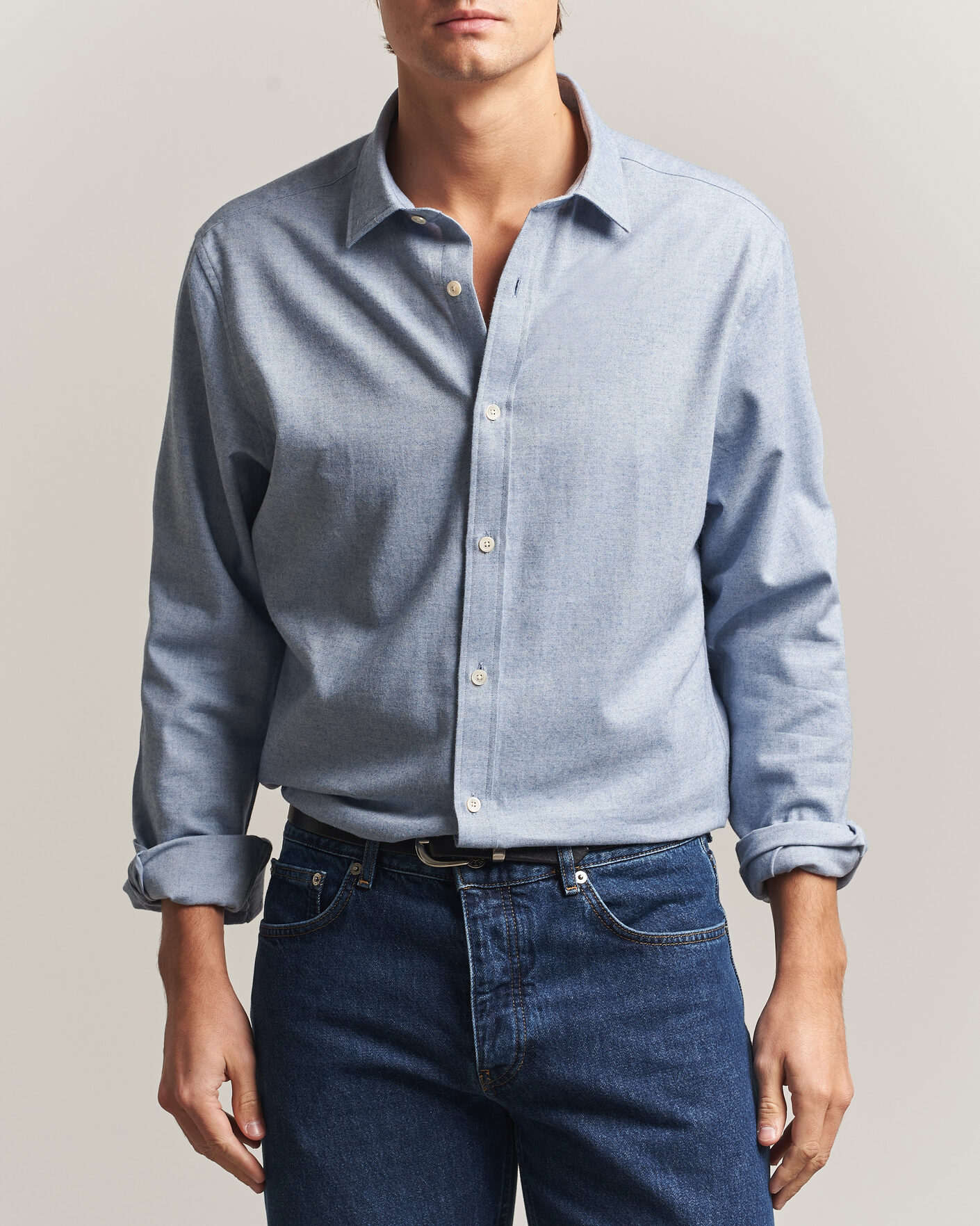 Hombres | Camisas | Gant | Regular Fit Flannel Shirt Light Blue Melange
