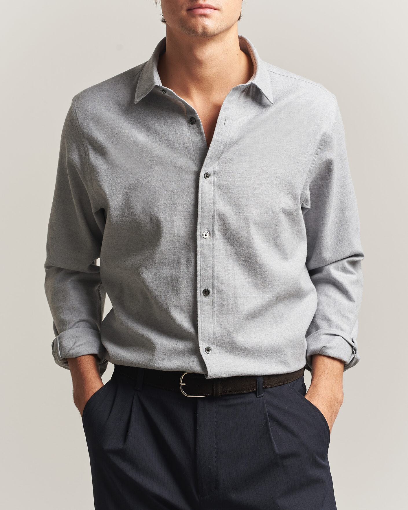 Hombres | Camisas | Gant | Regular Fit Flannel Shirt Grey Melange