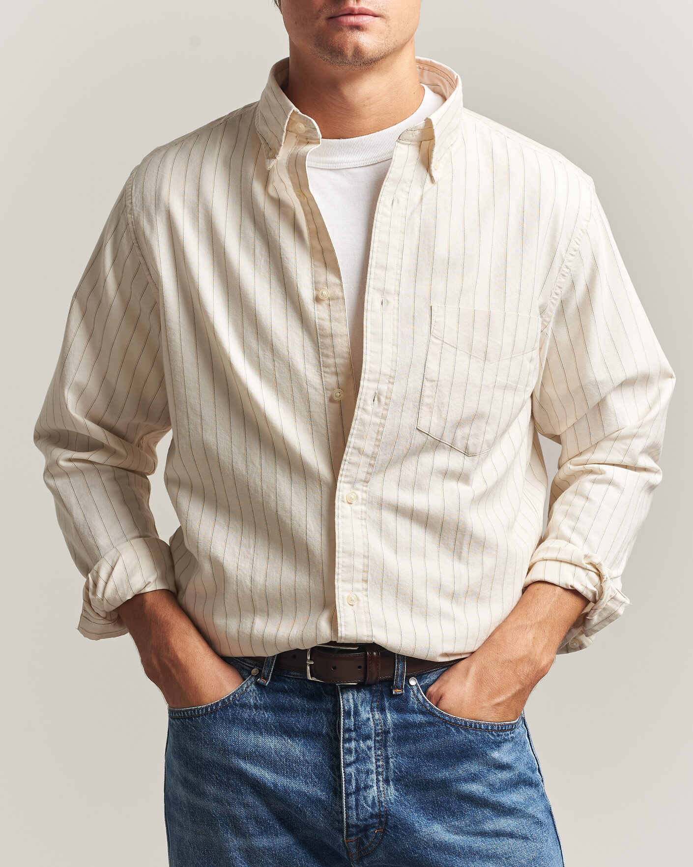 Hombres | Camisas | Gant | Regular Fit Archive Oxford Striped Shirt Cream