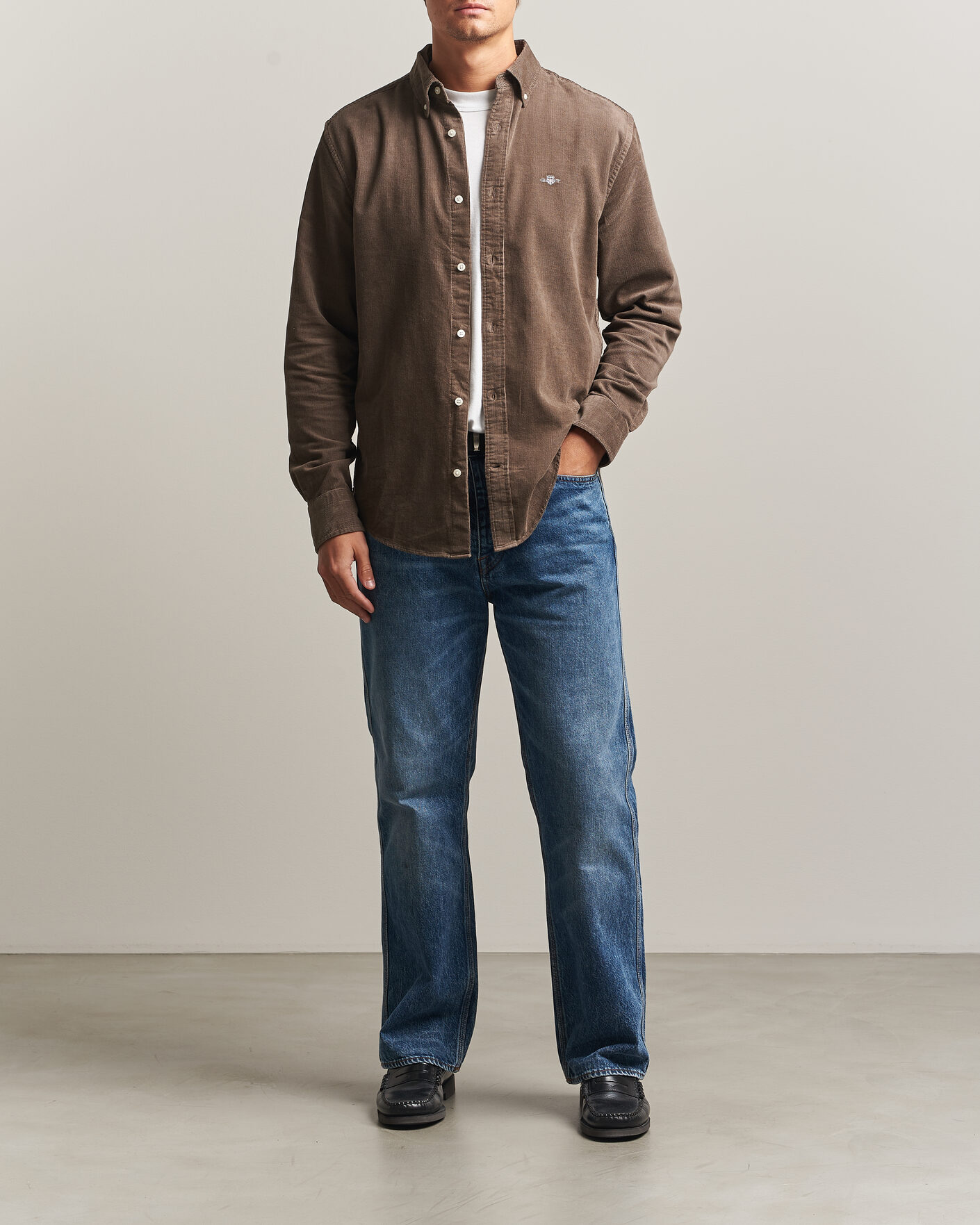 Hombres | Camisas | Gant | Regular Fit Corduroy Shirt Faded Taupe
