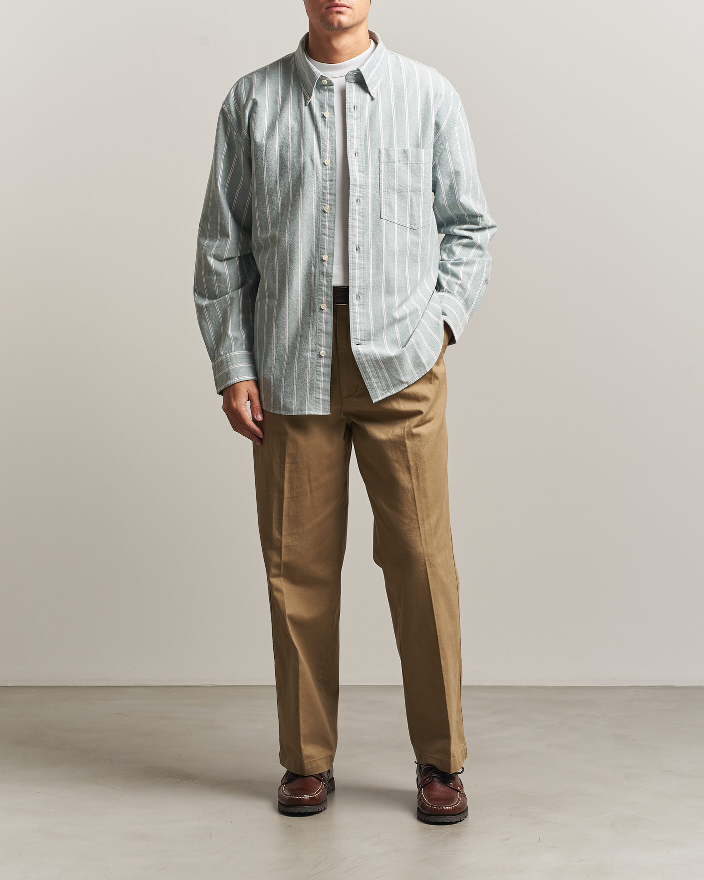 Hombres | Camisas | Gant | Relaxed Fit Brushed Oxford Striped Shirt Dark Emerald