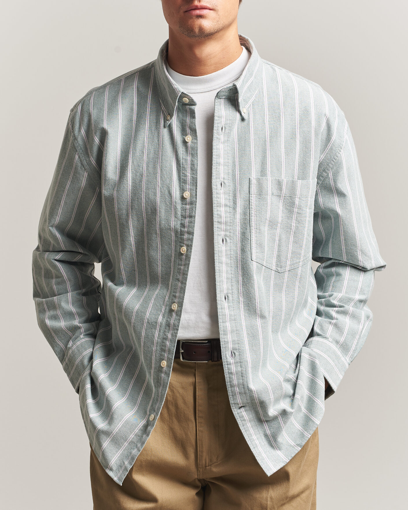 Hombres | Camisas | Gant | Relaxed Fit Brushed Oxford Striped Shirt Dark Emerald