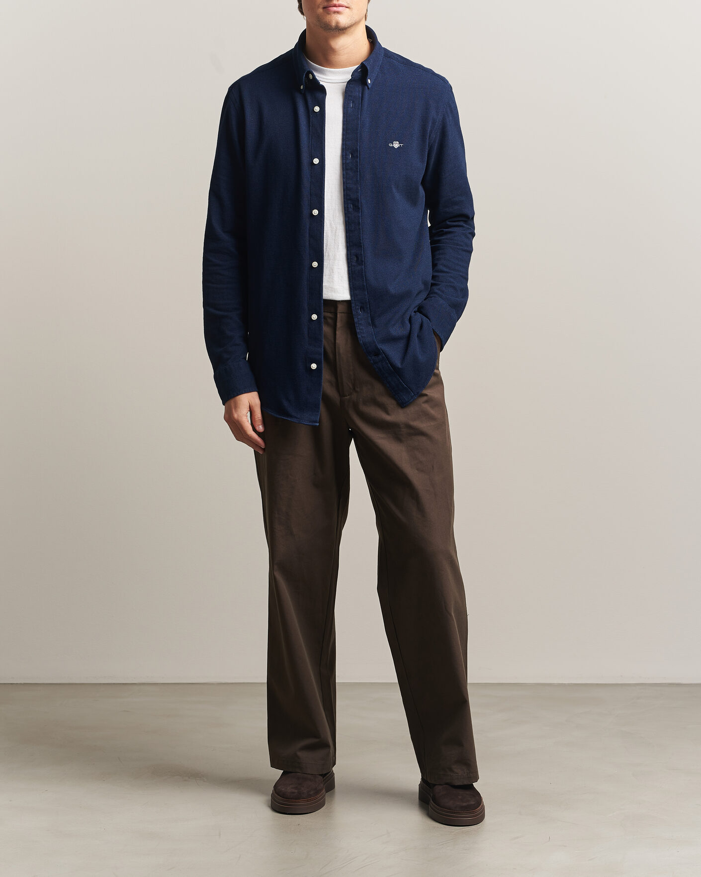 Hombres | Camisas | Gant | Regular Fit Indigo Jersey Pique Shirt Dark Blue