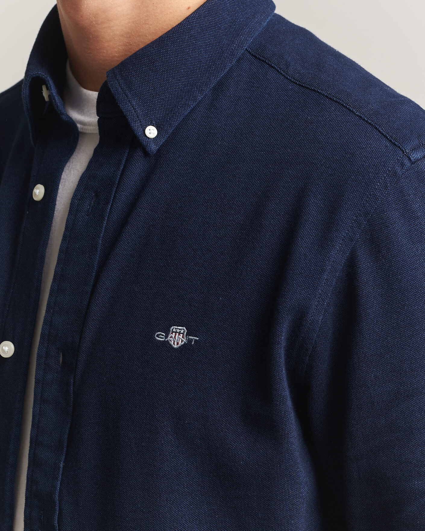 Hombres | Camisas | Gant | Regular Fit Indigo Jersey Pique Shirt Dark Blue