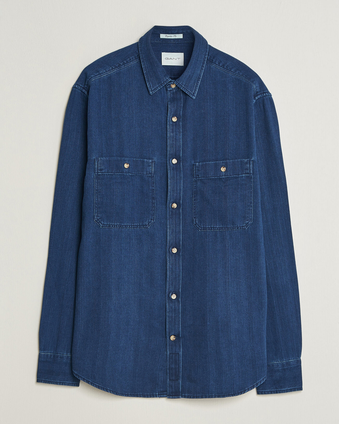 Hombres | Camisas | Gant | Regular Fit Indigo Herringbone Overshirt Mid Blue