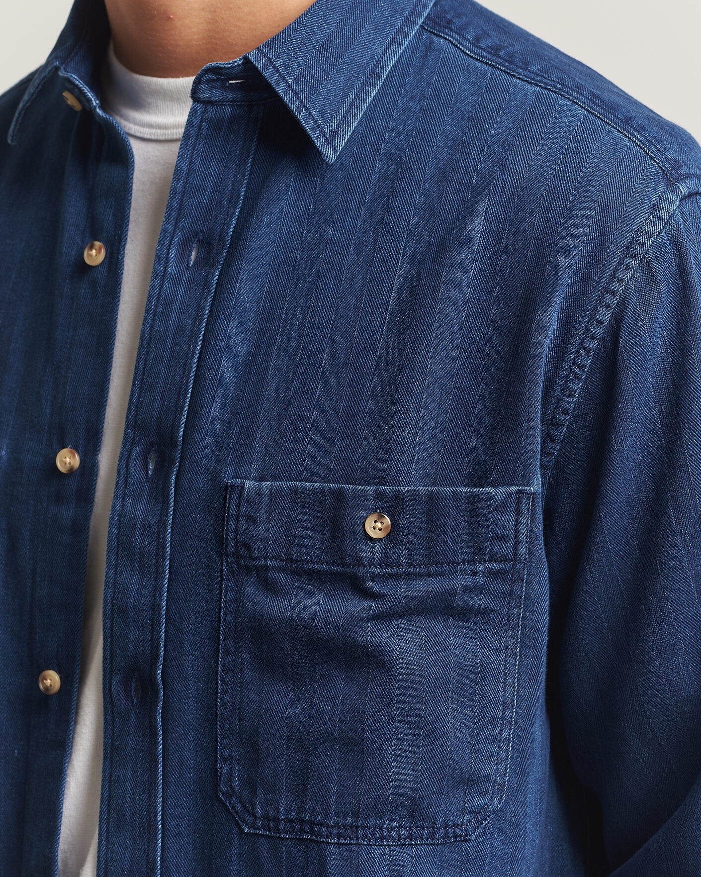 Hombres | Camisas | Gant | Regular Fit Indigo Herringbone Overshirt Mid Blue
