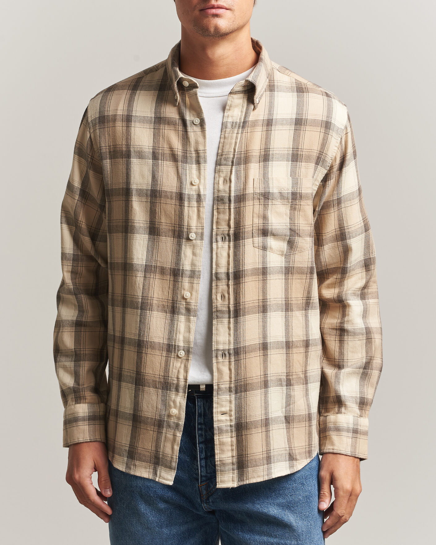 Hombres | Camisas | Gant | Regular Fit Windblown Flannel Checked Shirt Dry Sand