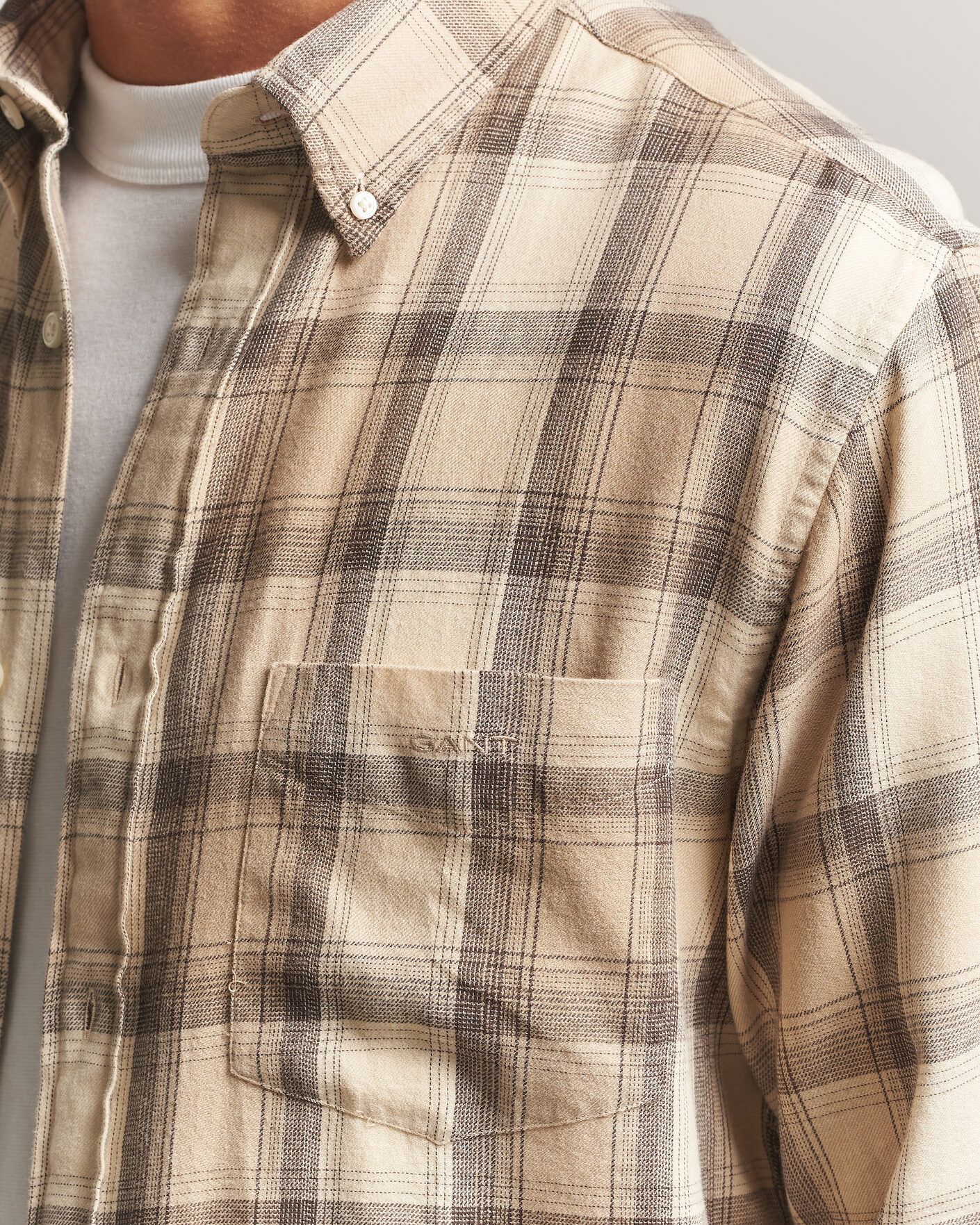 Hombres | Camisas | Gant | Regular Fit Windblown Flannel Checked Shirt Dry Sand