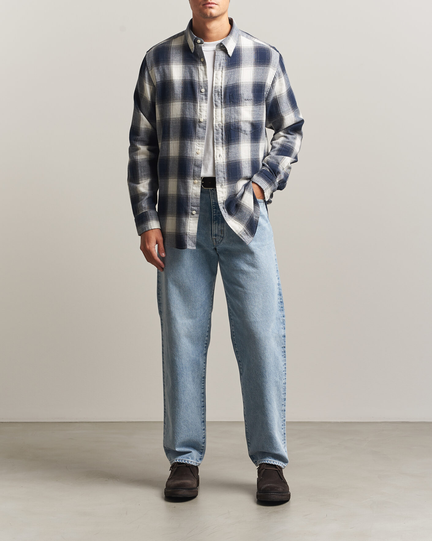 Hombres | Camisas | Gant | Regular Fit Windblown Flannel Checked Shirt Evening Blue
