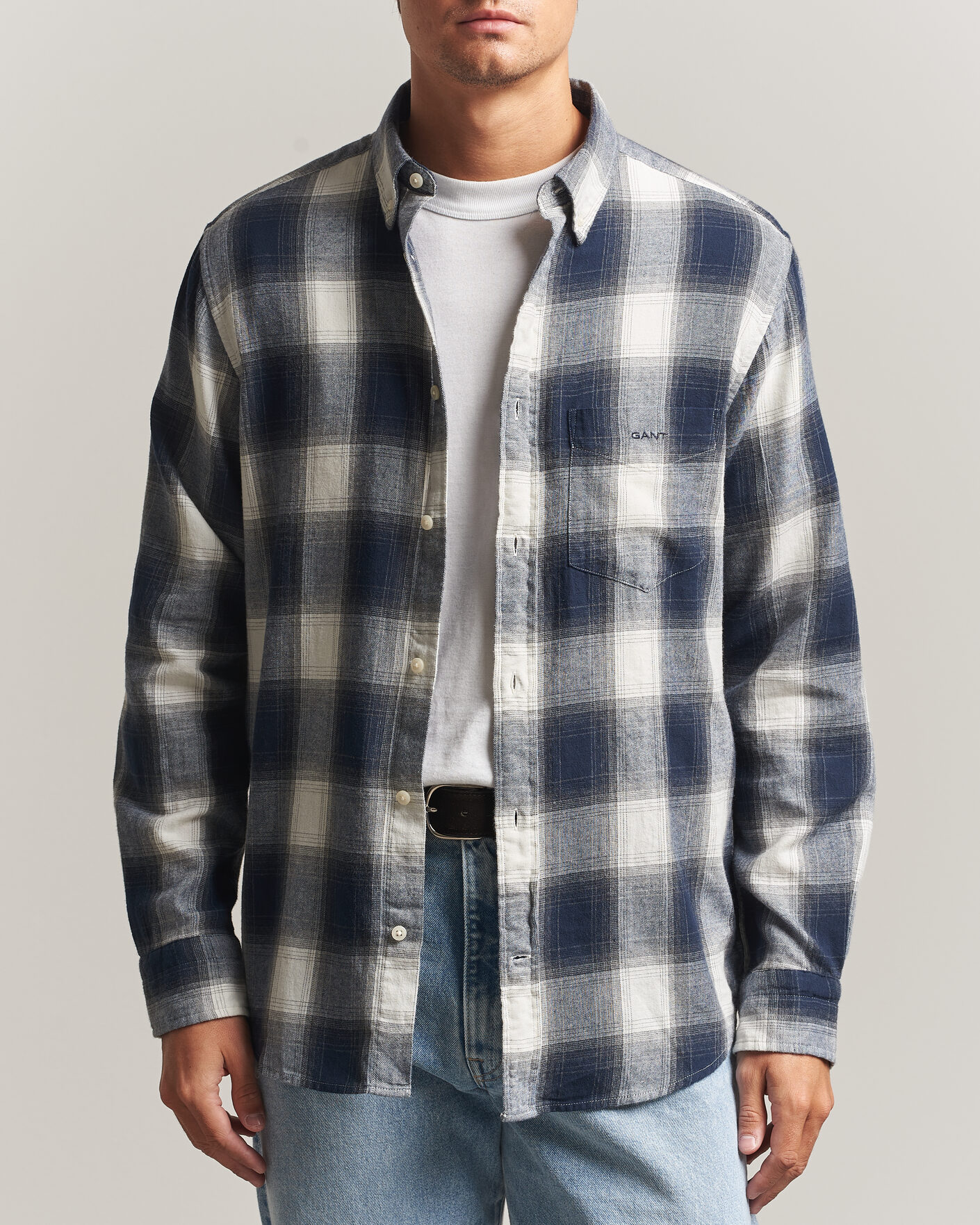 Hombres | Camisas | Gant | Regular Fit Windblown Flannel Checked Shirt Evening Blue