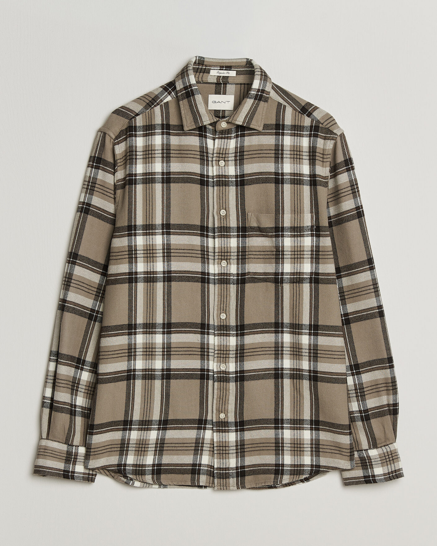 Hombres | Camisas | Gant | Regular Fit Flannel Checked Overshirt Mist Taupe