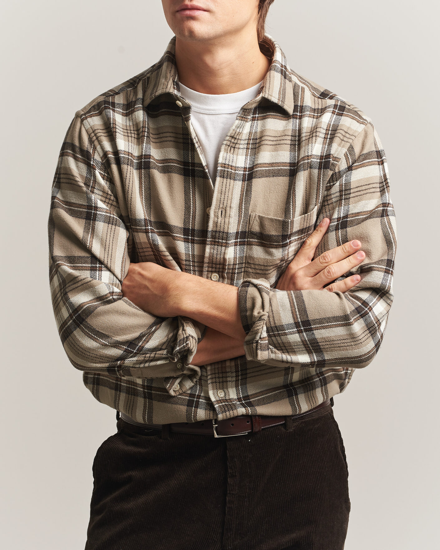 Hombres | Camisas | Gant | Regular Fit Flannel Checked Overshirt Mist Taupe
