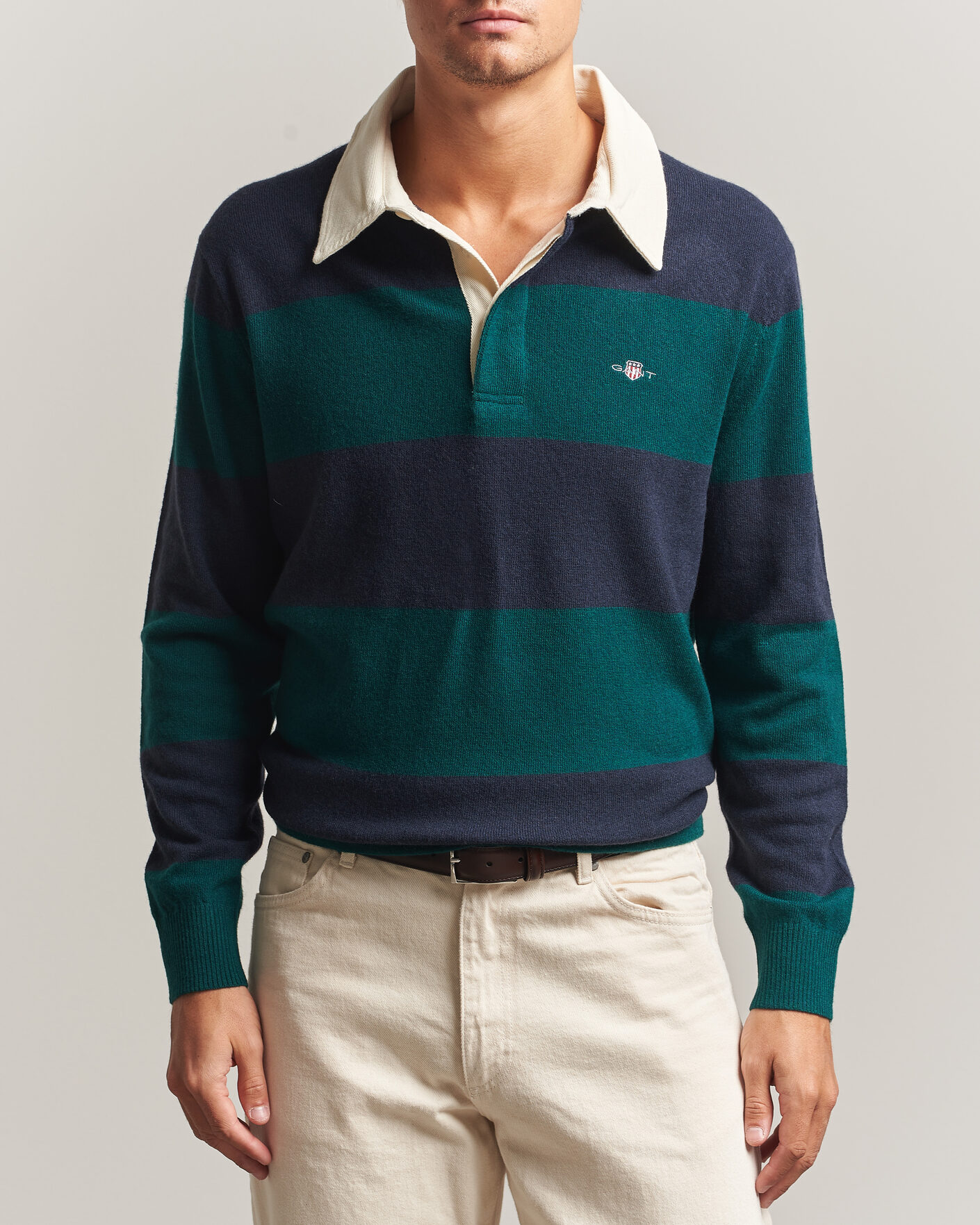 Hombres | Jerséis y prendas de punto | Gant | Lambswool Barstriped Rugger Dark Emerald