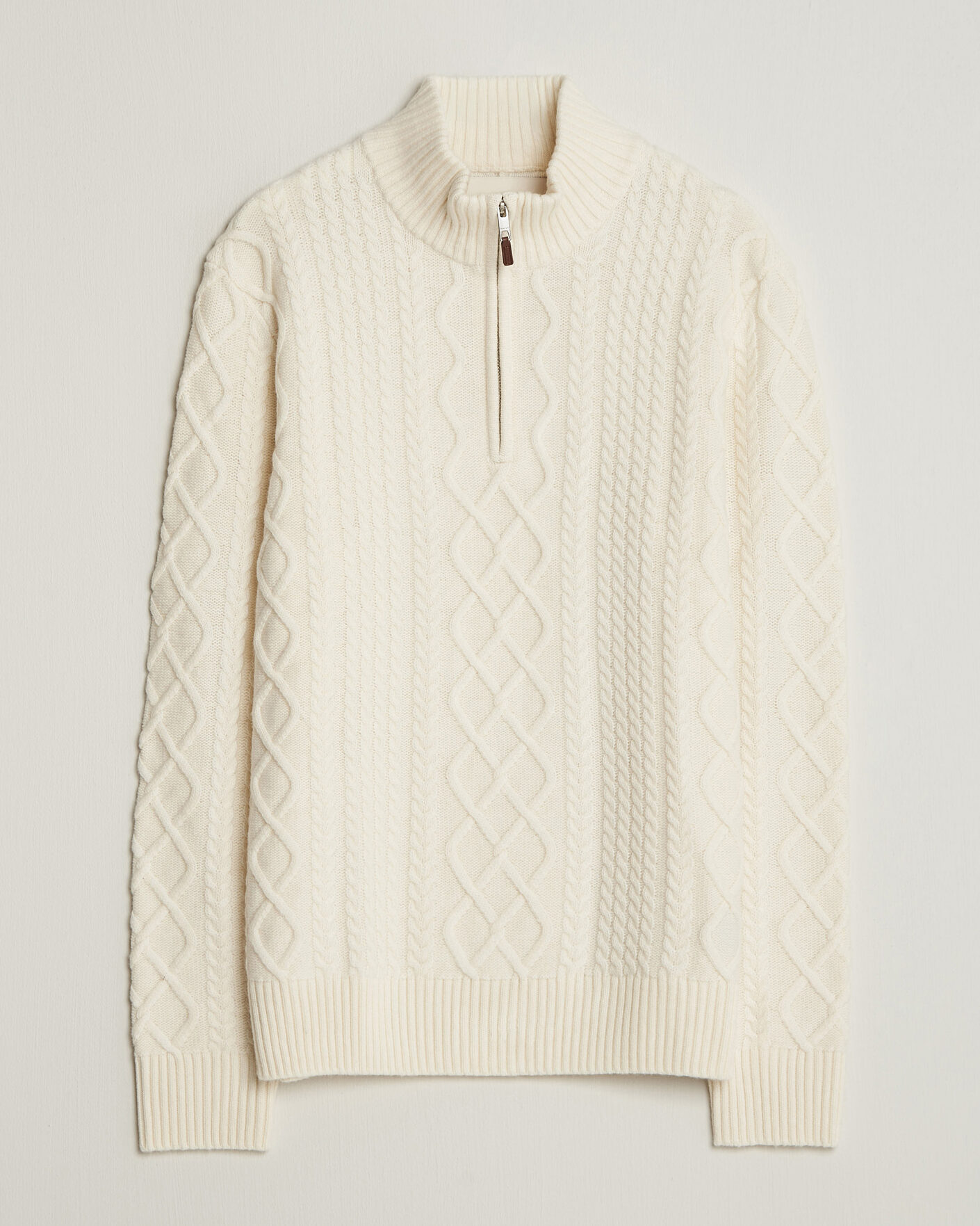 Hombres | Jerséis y prendas de punto | Gant | Wool Cable Knitted Half Zip Cream