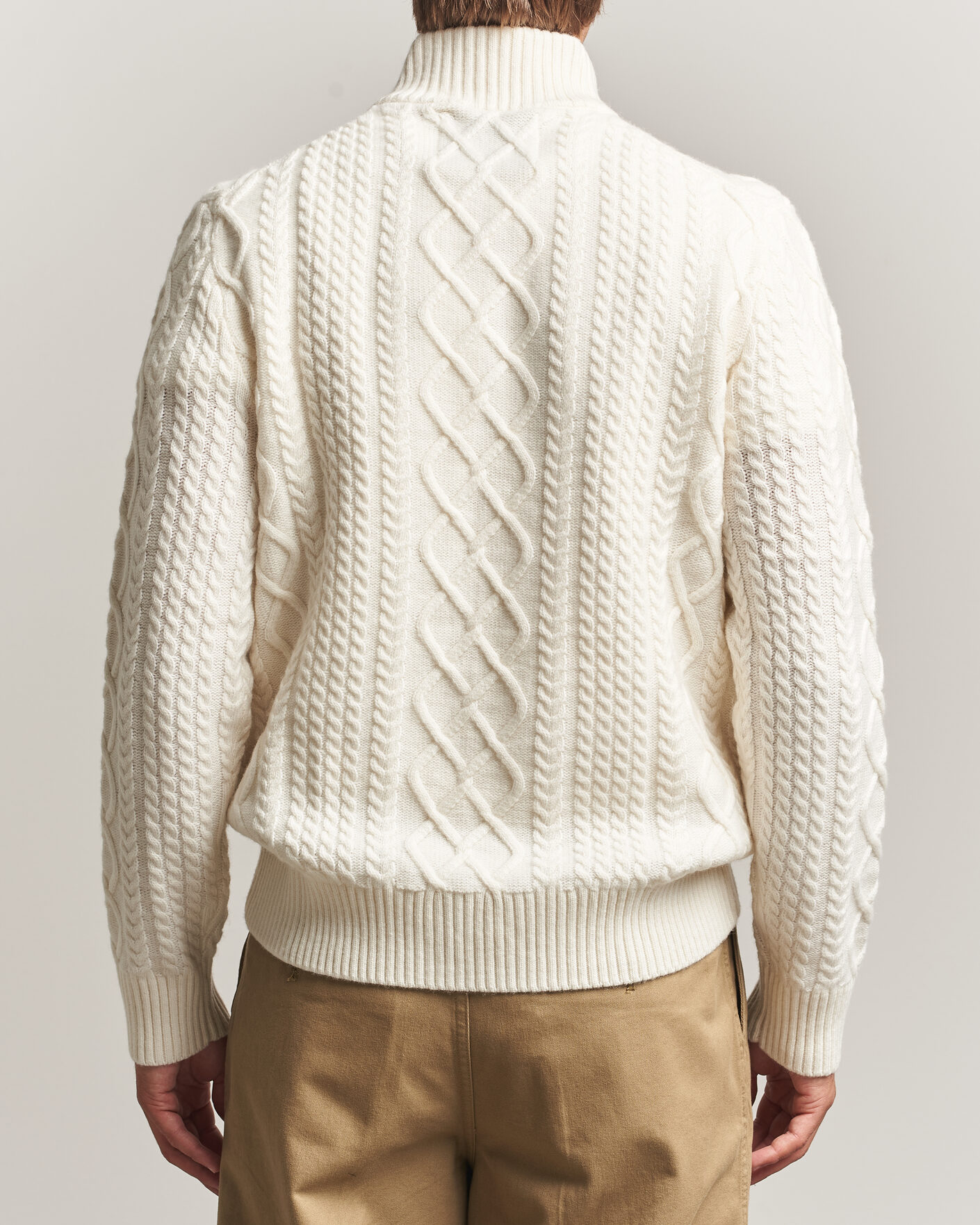 Hombres | Jerséis y prendas de punto | Gant | Wool Cable Knitted Half Zip Cream
