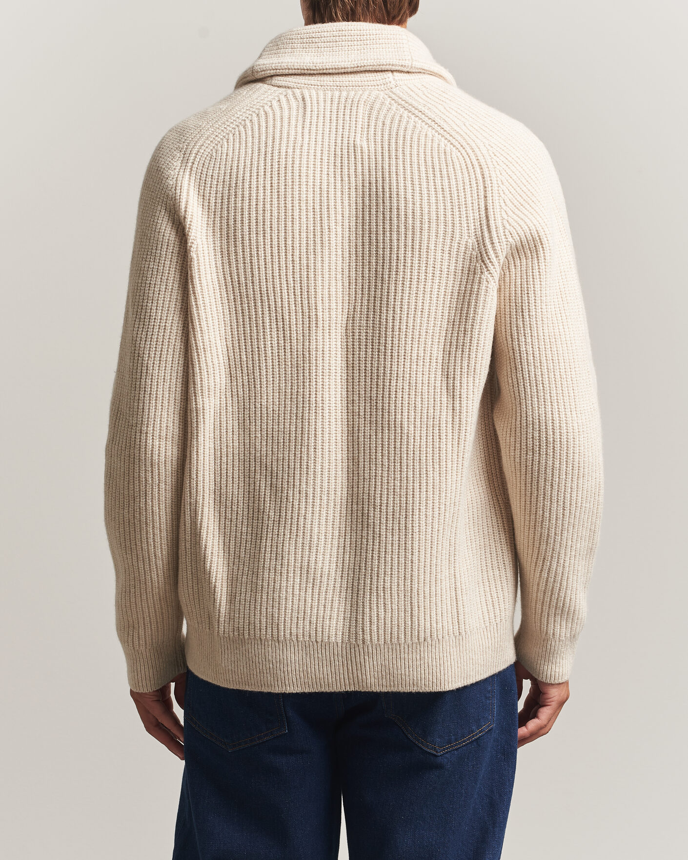 Hombres | Jerséis y prendas de punto | Gant | Wool/Cotton Ribbed Shawl Collar Cardigan Light Beige