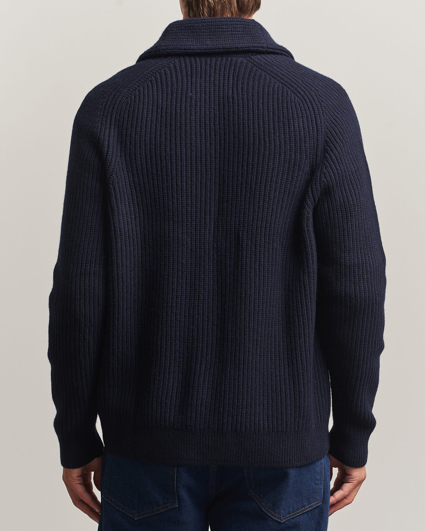 Hombres | Jerséis y prendas de punto | Gant | Wool/Cotton Ribbed Shawl Collar Cardigan Evening Blue
