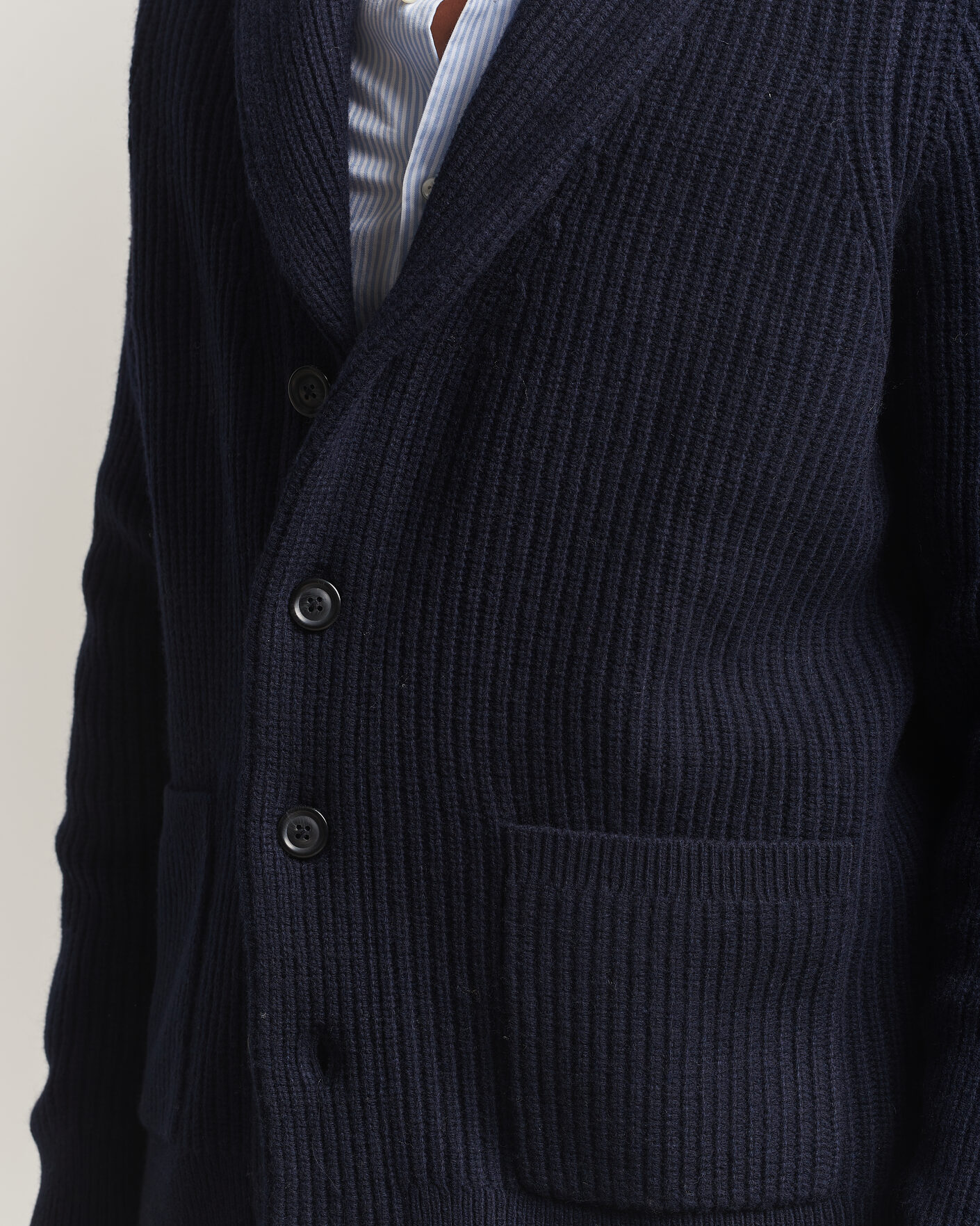 Hombres | Jerséis y prendas de punto | Gant | Wool/Cotton Ribbed Shawl Collar Cardigan Evening Blue