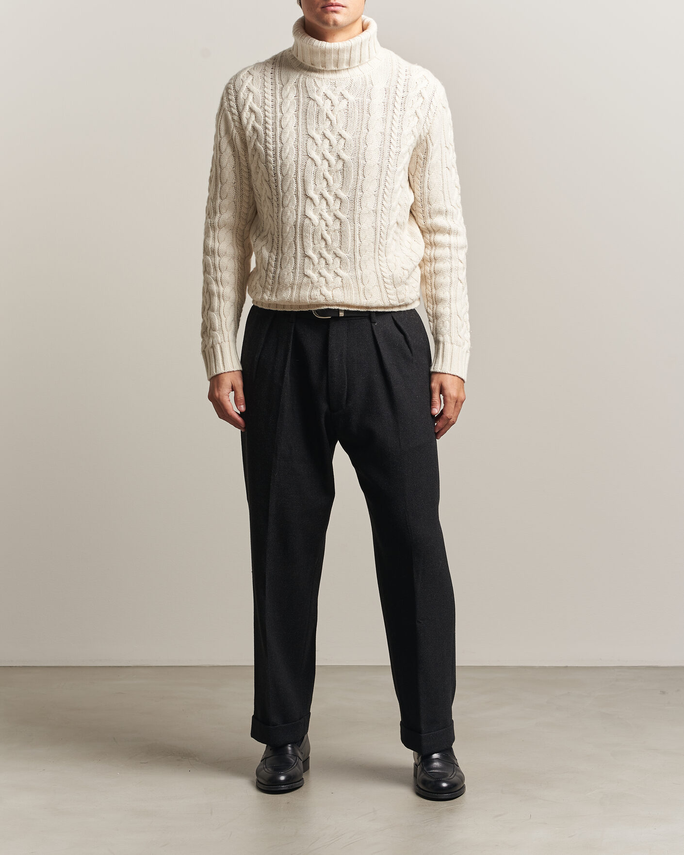 Hombres | Jerséis y prendas de punto | Gant | Wool/Cotton Cable Knitted Turtleneck Cream