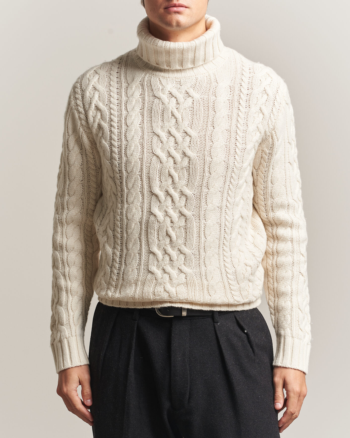 Hombres | Jerséis y prendas de punto | Gant | Wool/Cotton Cable Knitted Turtleneck Cream