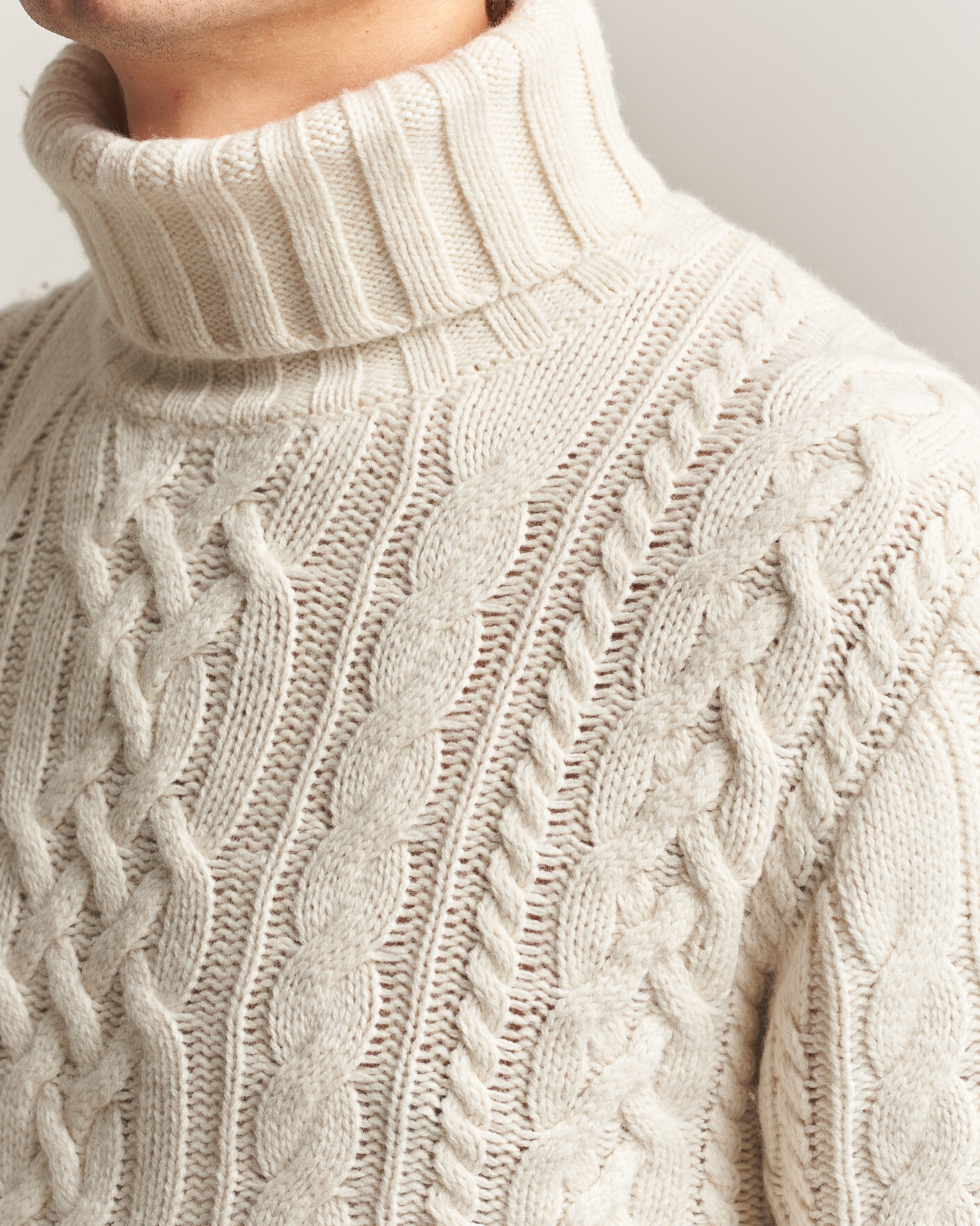 Hombres | Jerséis y prendas de punto | Gant | Wool/Cotton Cable Knitted Turtleneck Cream