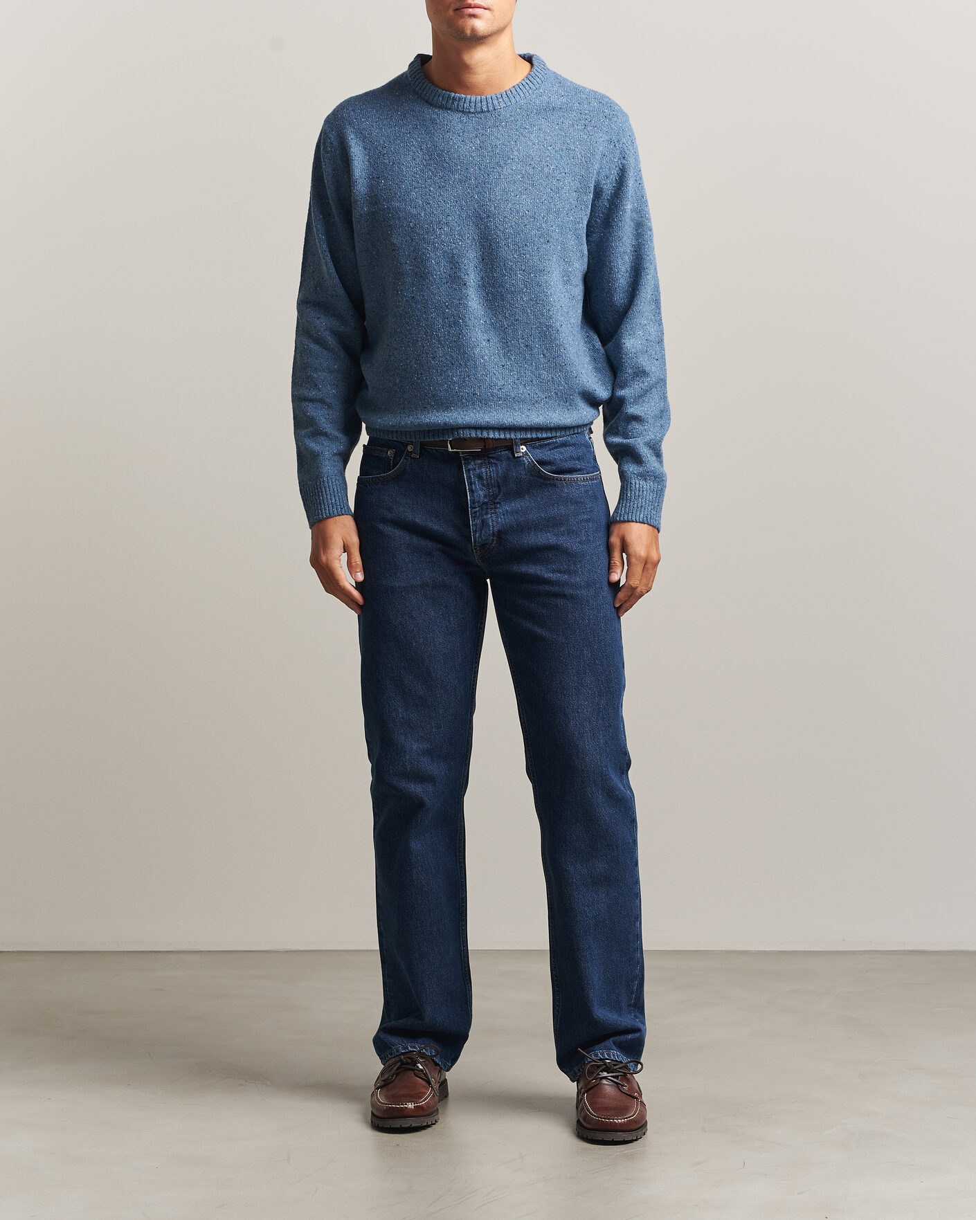 Hombres | Jerséis y prendas de punto | Gant | Neps Wool Crew Neck Sweater Blue Horizon