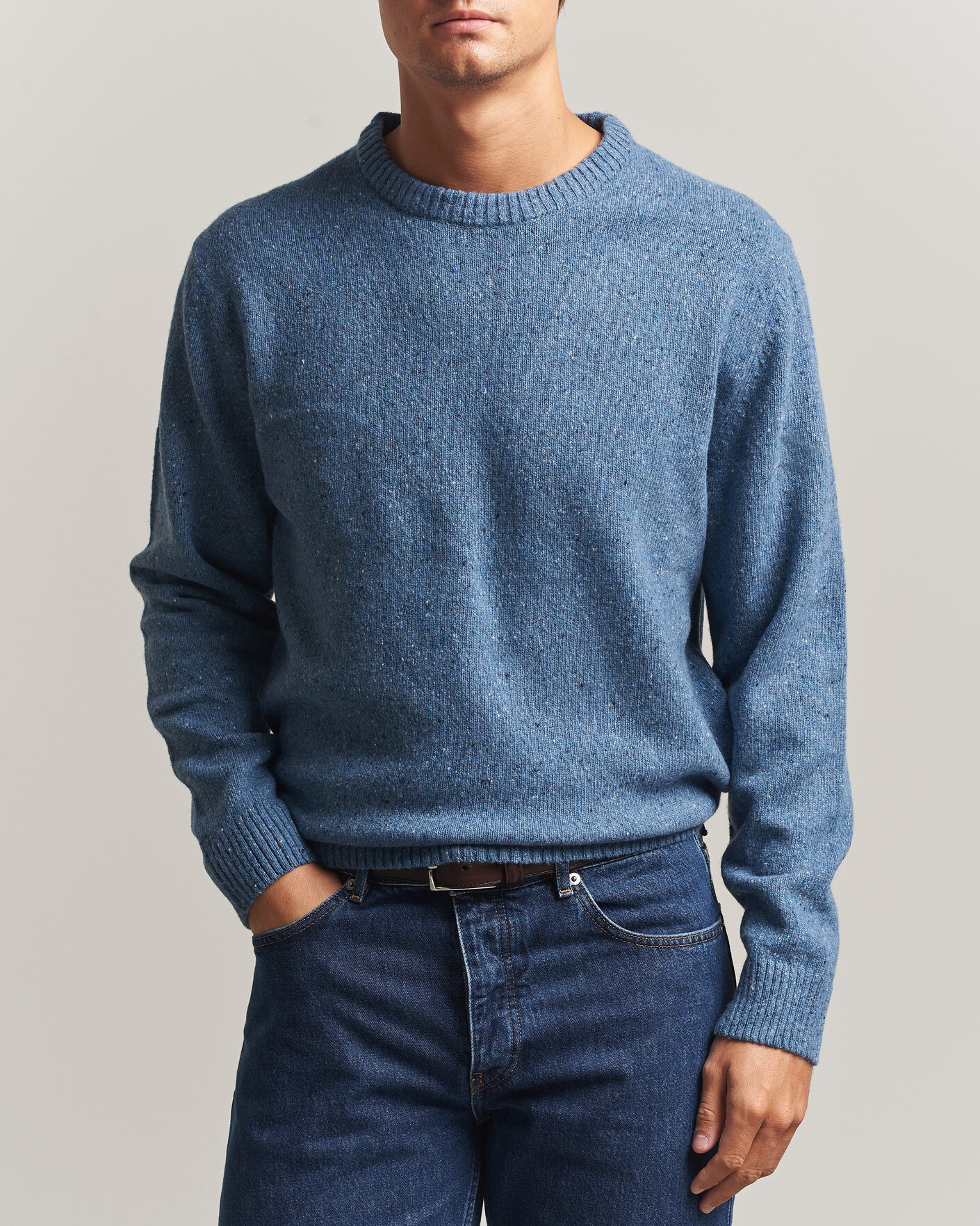 Hombres | Jerséis y prendas de punto | Gant | Neps Wool Crew Neck Sweater Blue Horizon